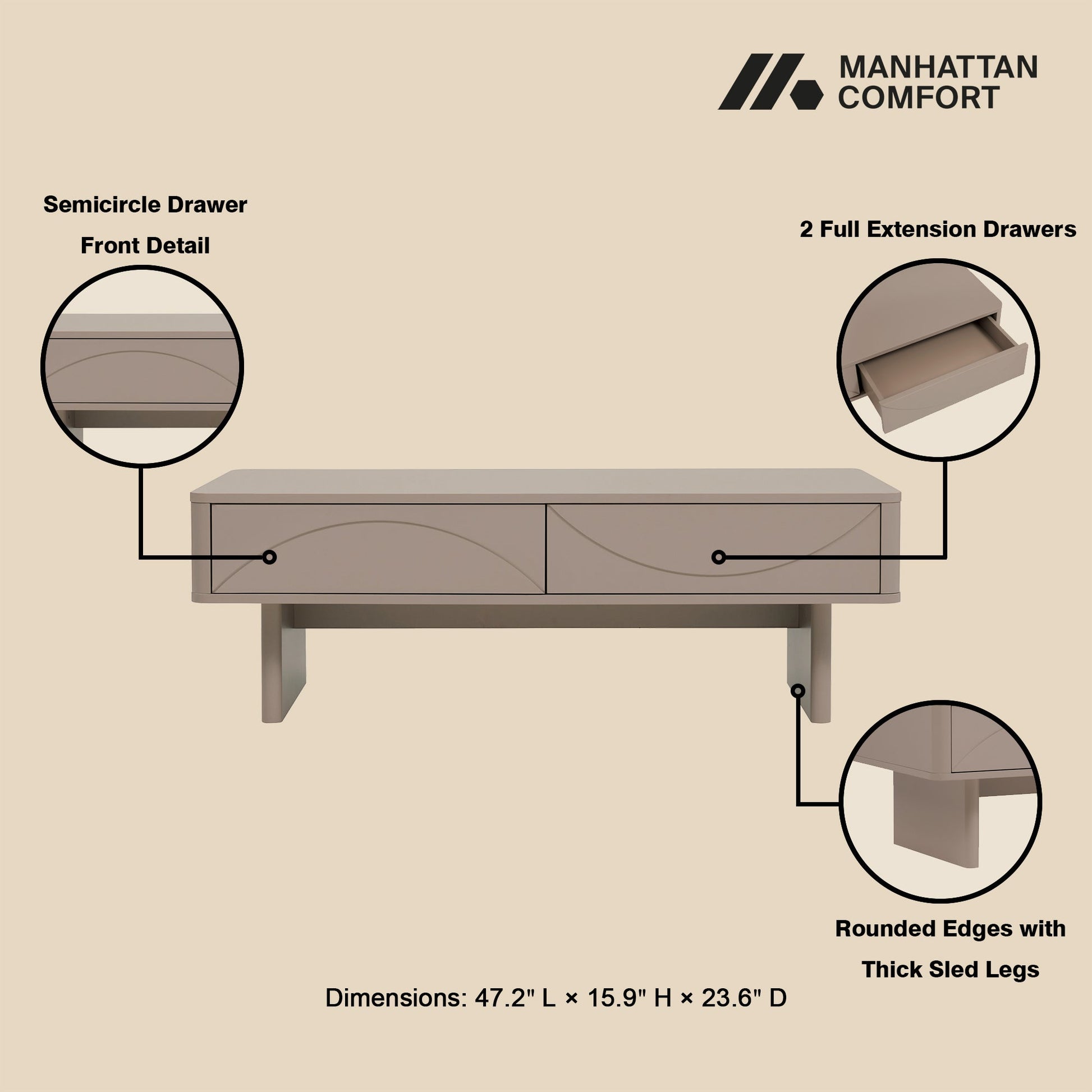 Ella 47.2" Coffee Table in Mocha - Ornate Home