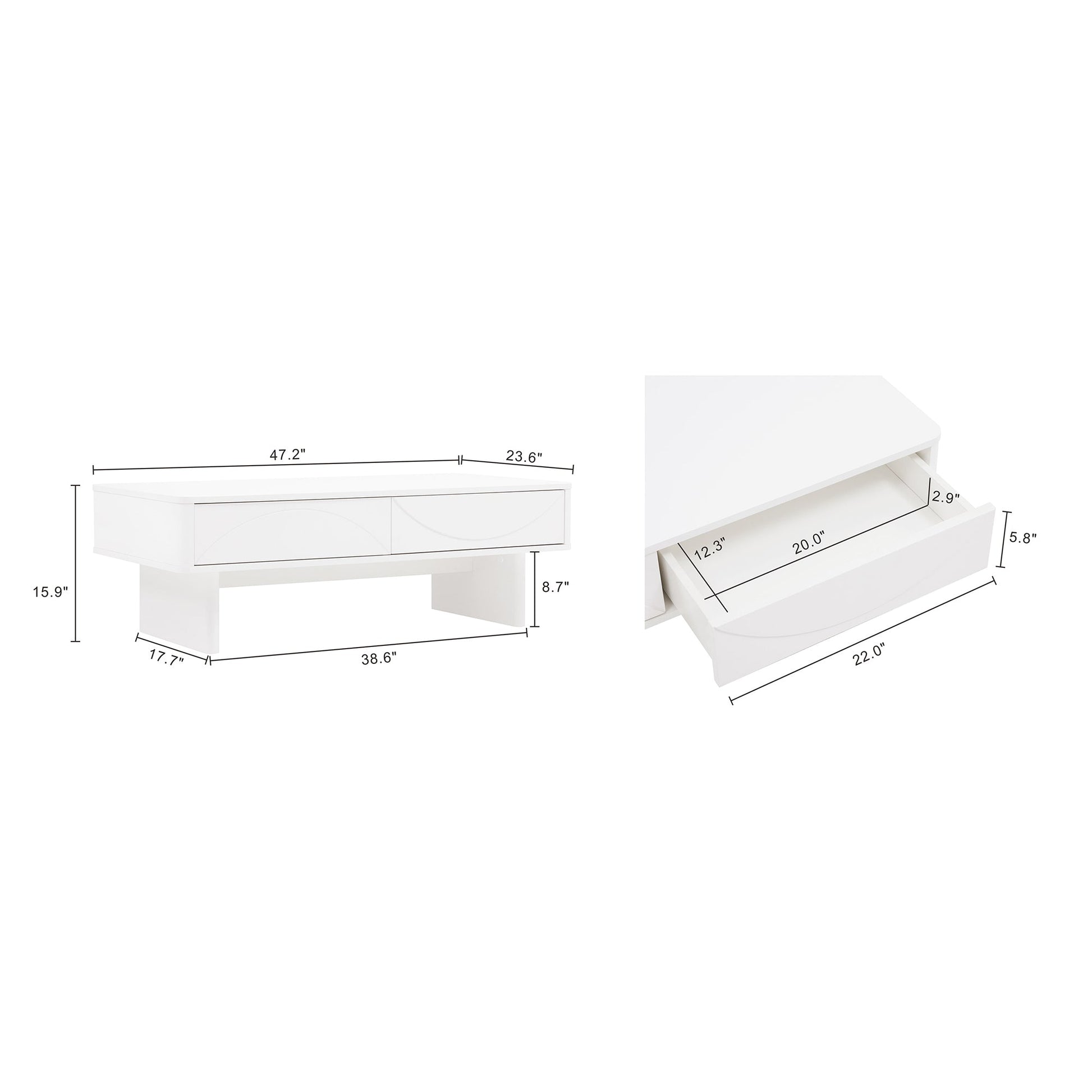 Ella 47.2" Coffee Table in White - Ornate Home