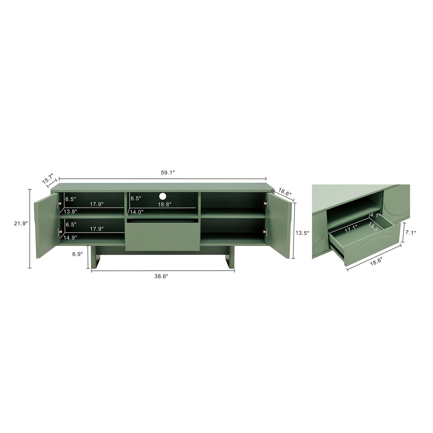 Ella 59" TV Stand in Sage Green - Ornate Home