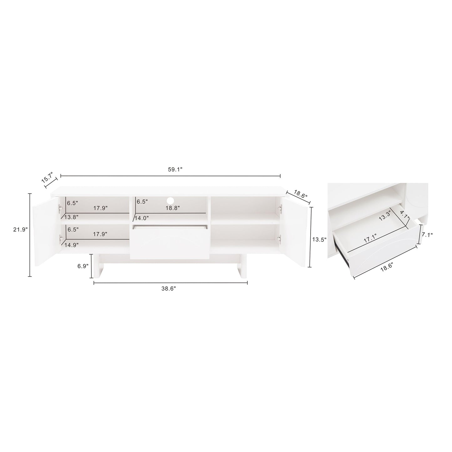 Ella 59" TV Stand in White - Ornate Home