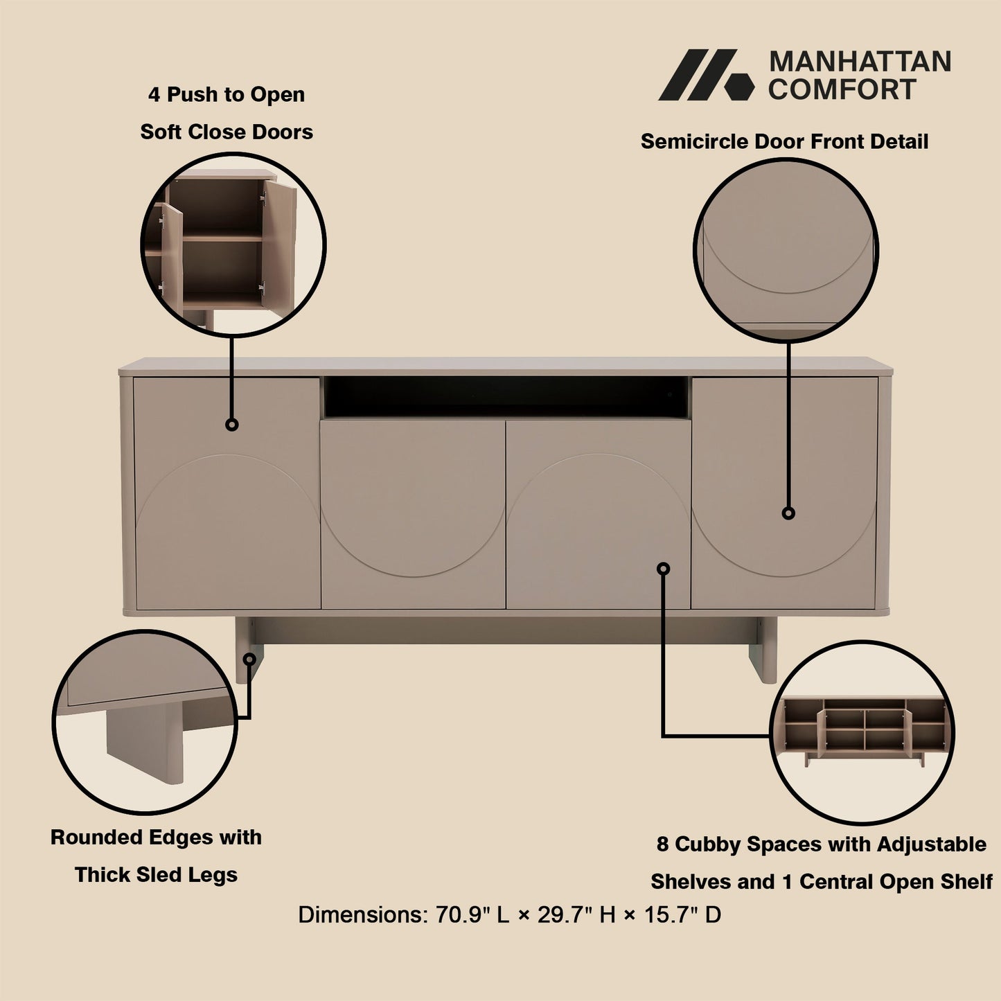 Ella 70.86" Sideboard in Mocha - Ornate Home