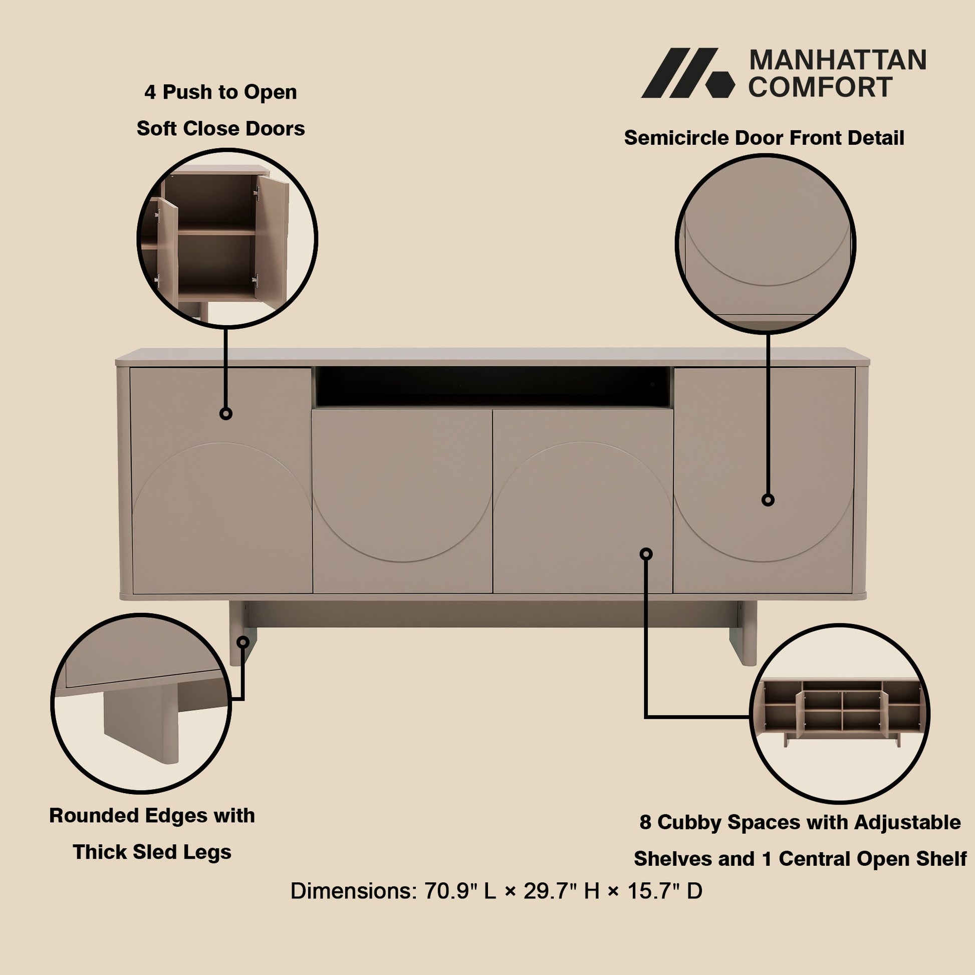 Ella 70.86" Sideboard in Mocha - Ornate Home