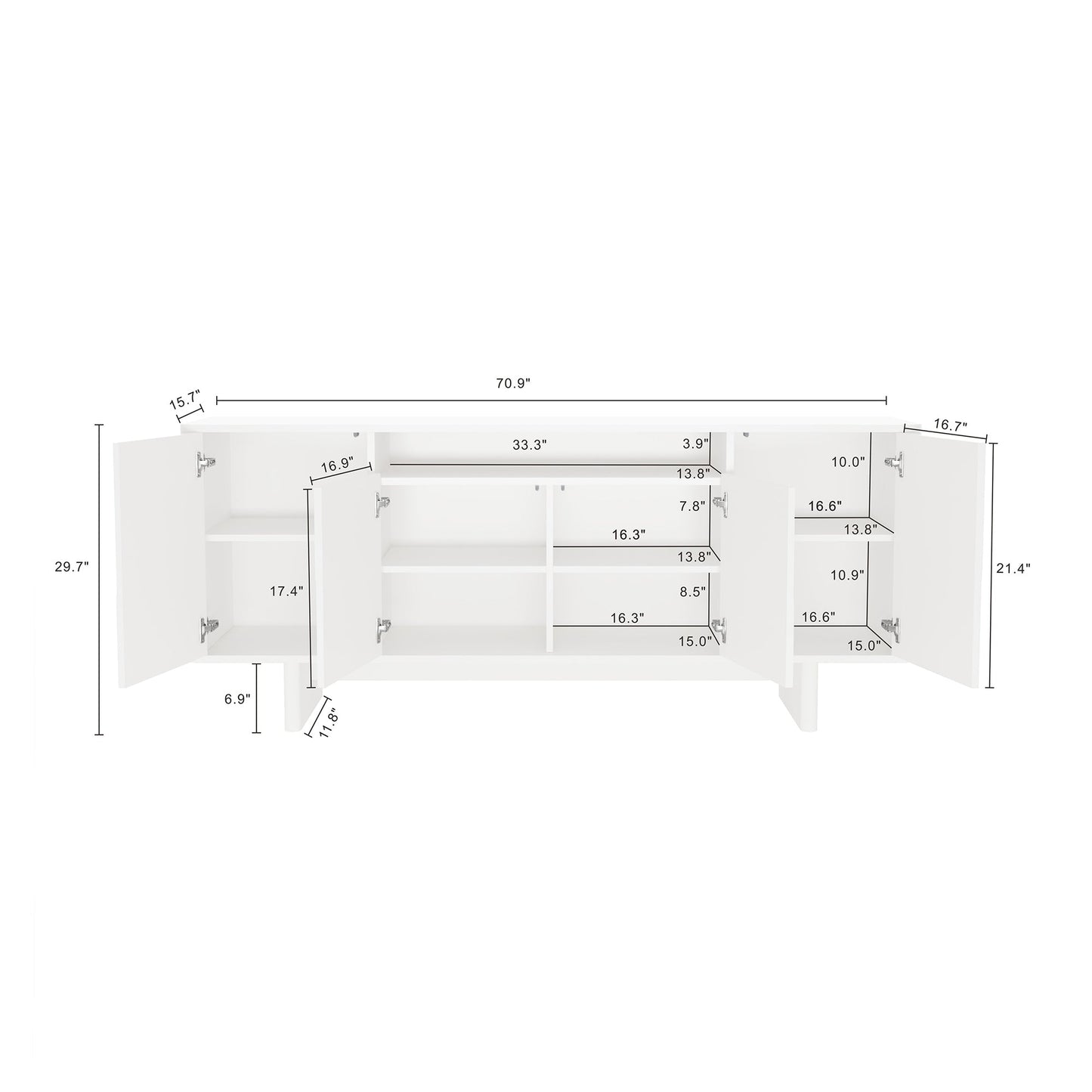 Ella 70.86" Sideboard in White - Ornate Home