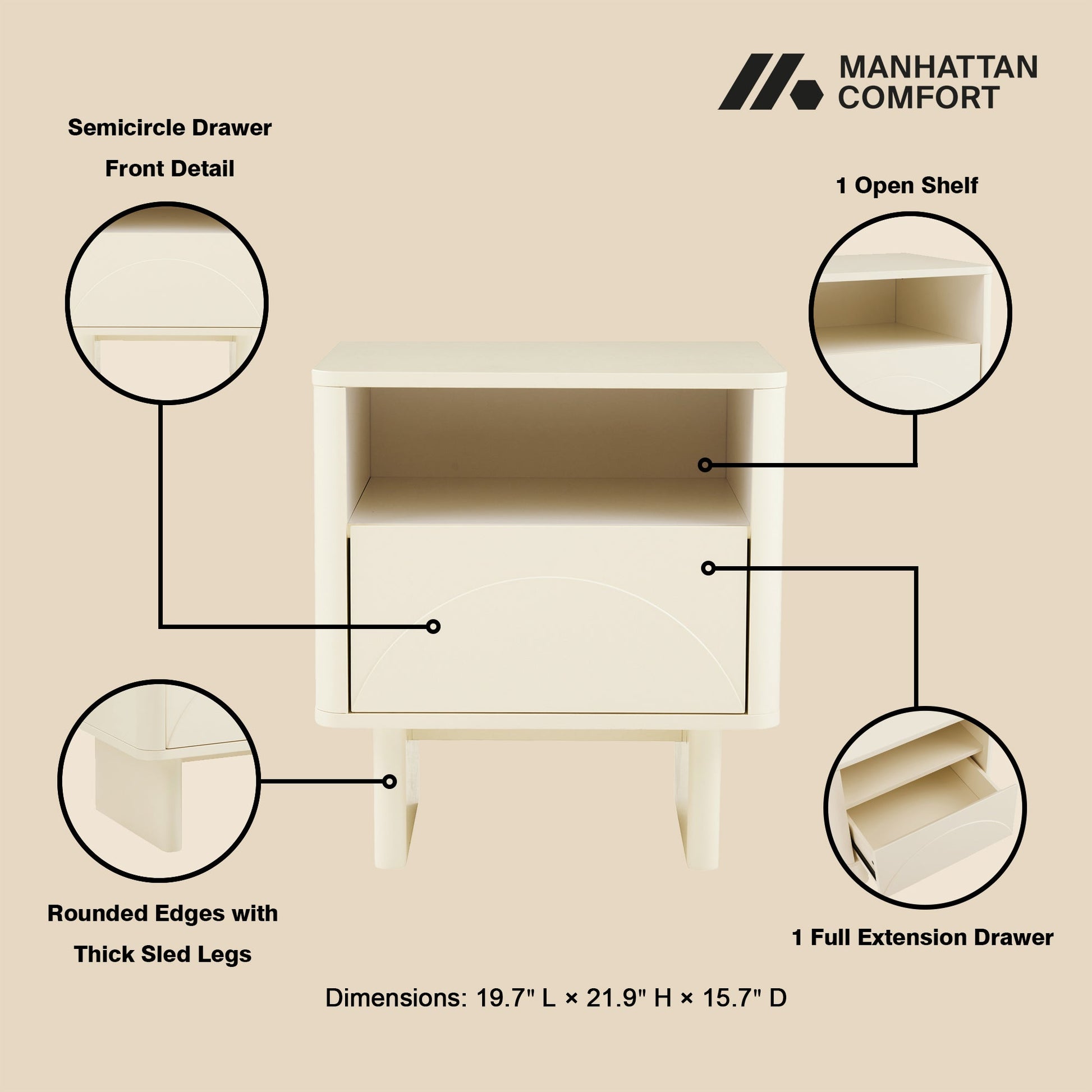 Ella Nightstand in Cream (set of 2) - Ornate Home