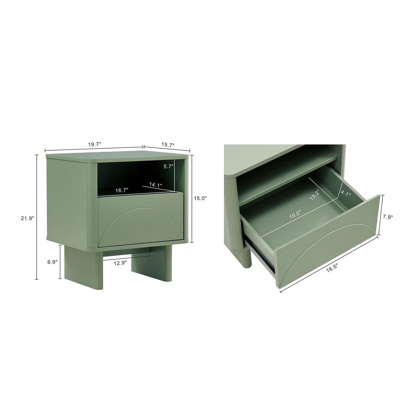 Ella Nightstand in Sage Green (set of 2) - Ornate Home