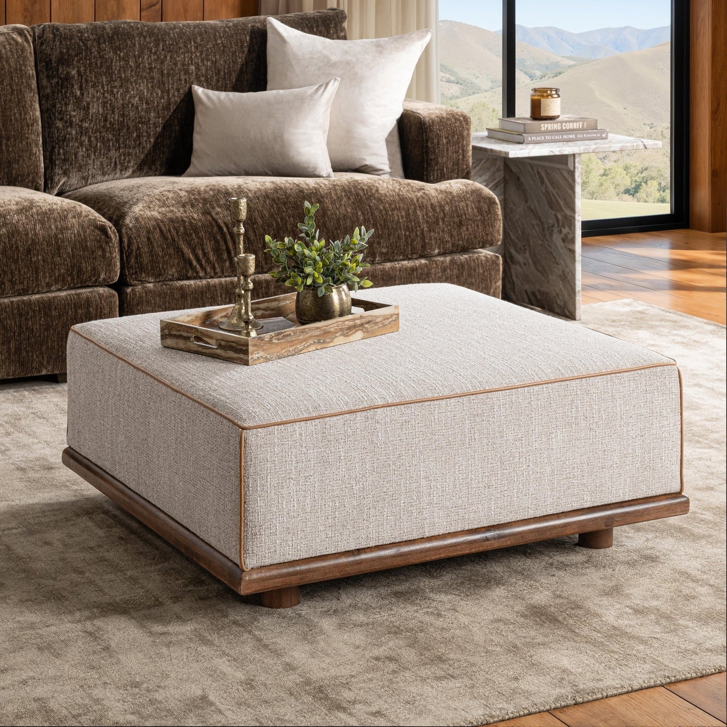 Ellerie Latte Ottoman - Ornate Home