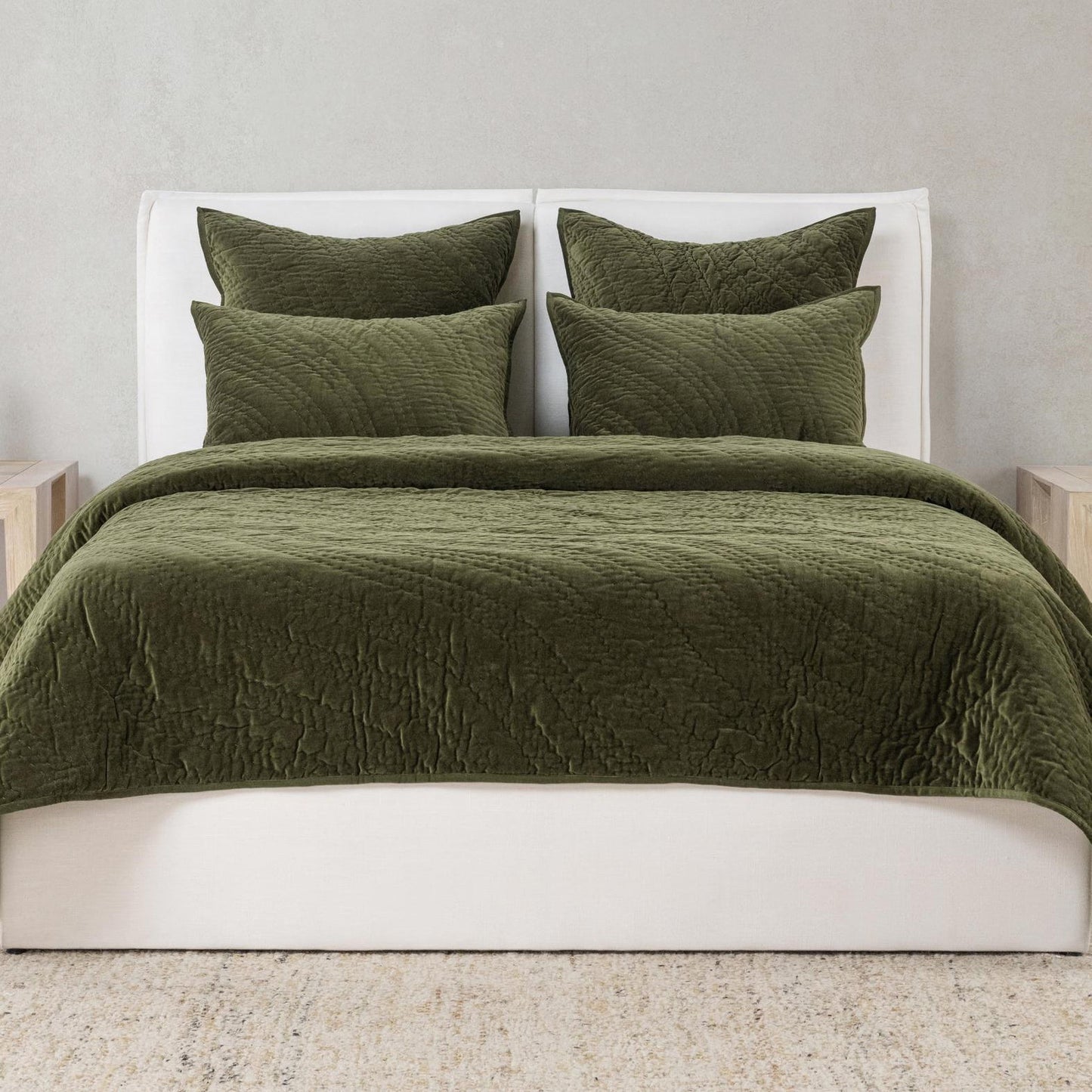 Elms Loden Green Velvet Quilt Collection - Ornate Home
