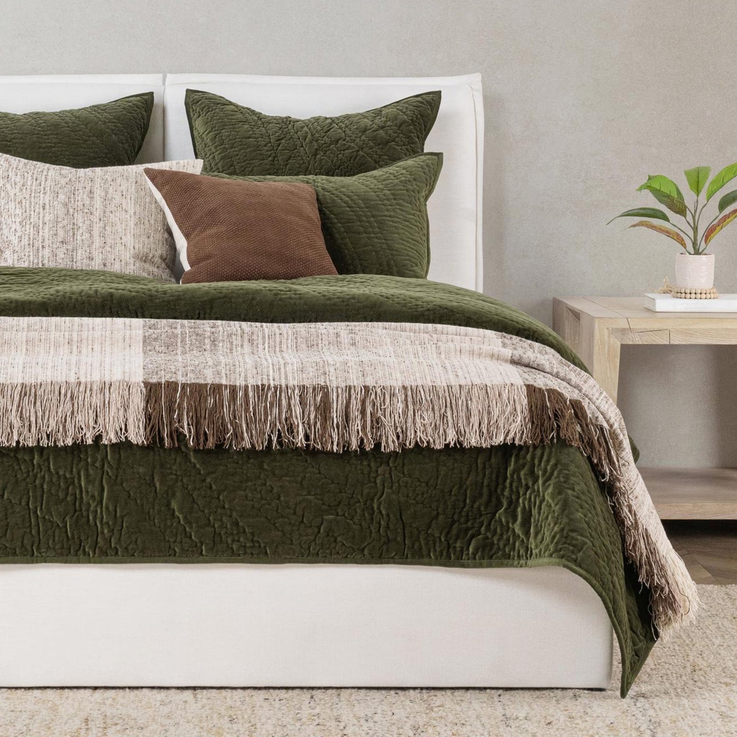 Elms Loden Green Velvet Quilt Collection - Ornate Home