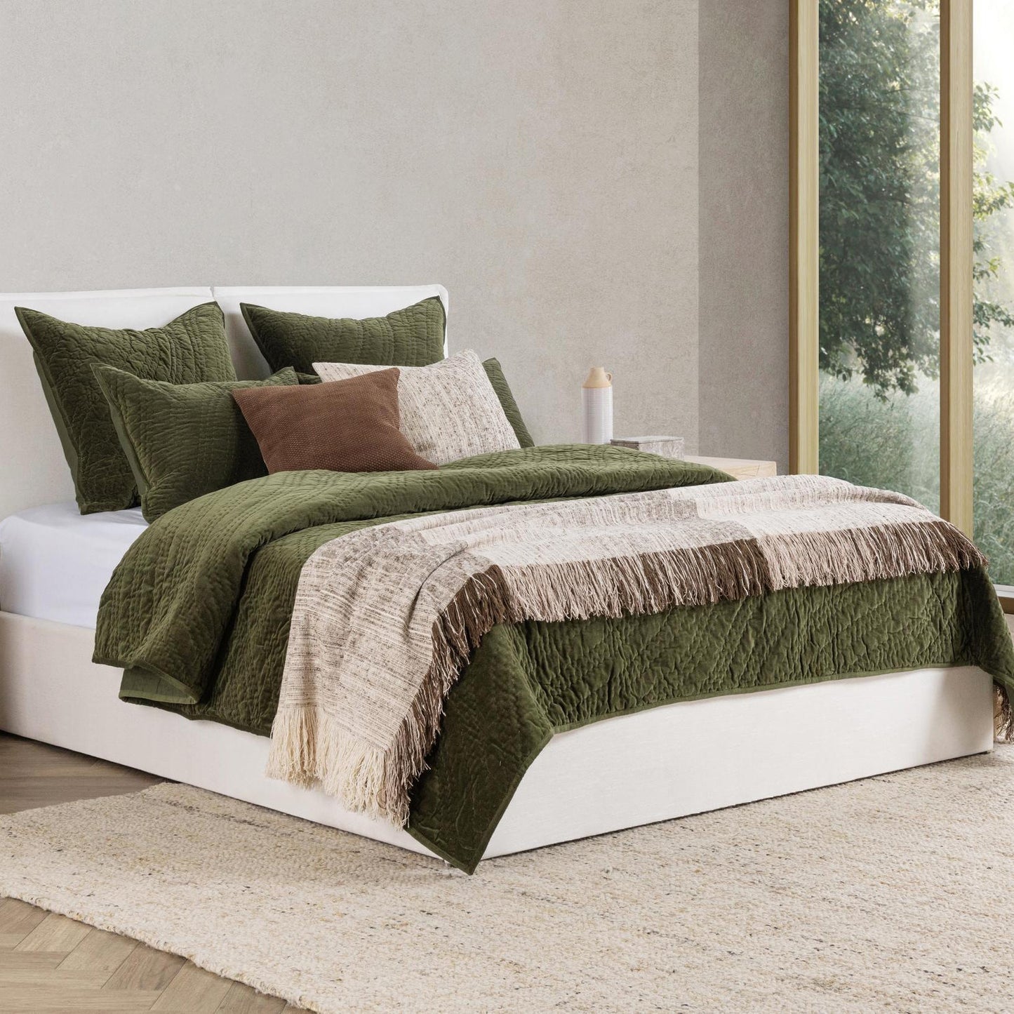 Elms Loden Green Velvet Quilt Collection - Ornate Home