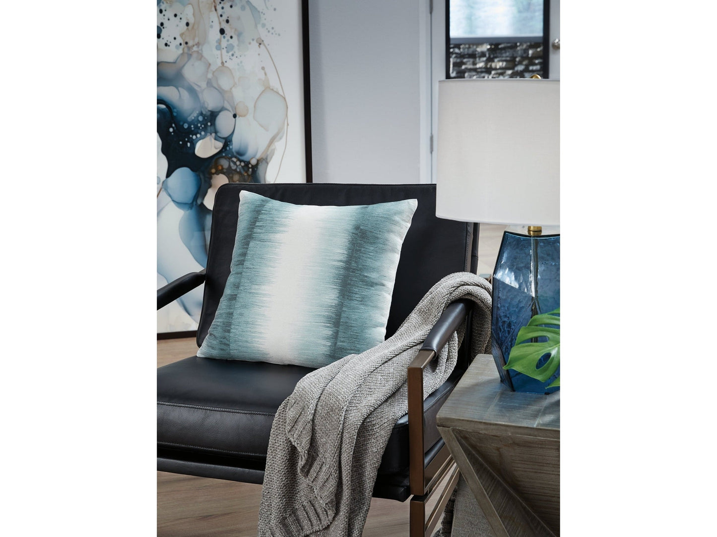 Elonwich Teal/White Pillow (Set of 4)- Viva Furn