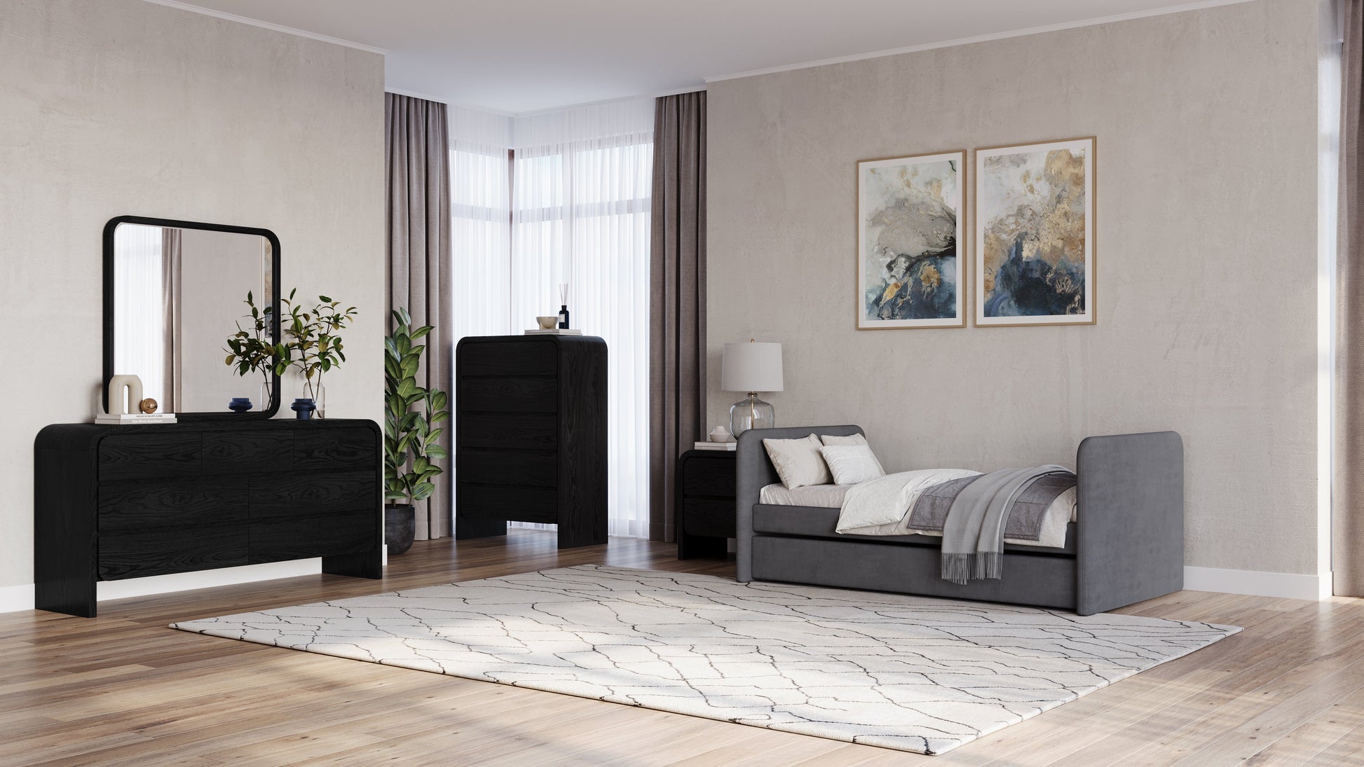 Elora Five Drawer Chest in Jet Black Ash - Ornate Home