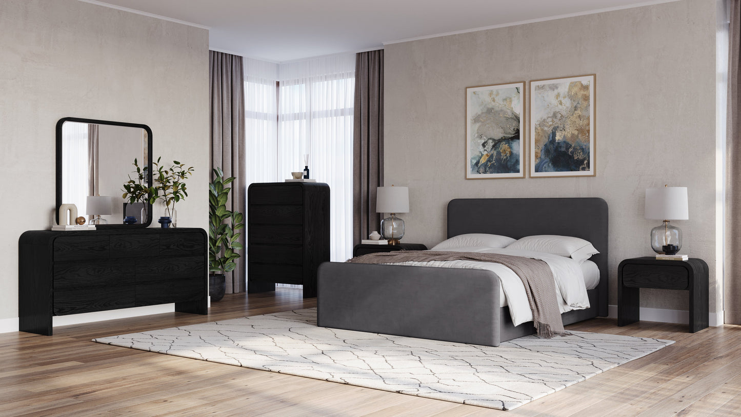 Elora One Drawer Nightstand in Jet Black Ash - Ornate Home