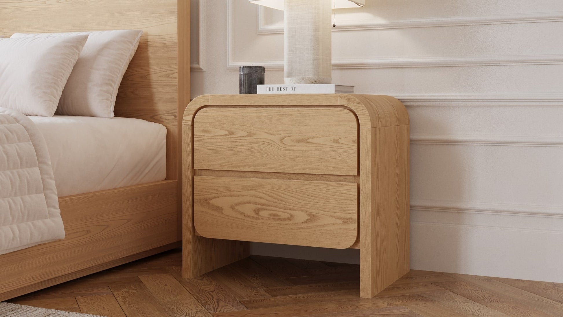 Elora Timber Two Drawer Nightstand - Ornate Home