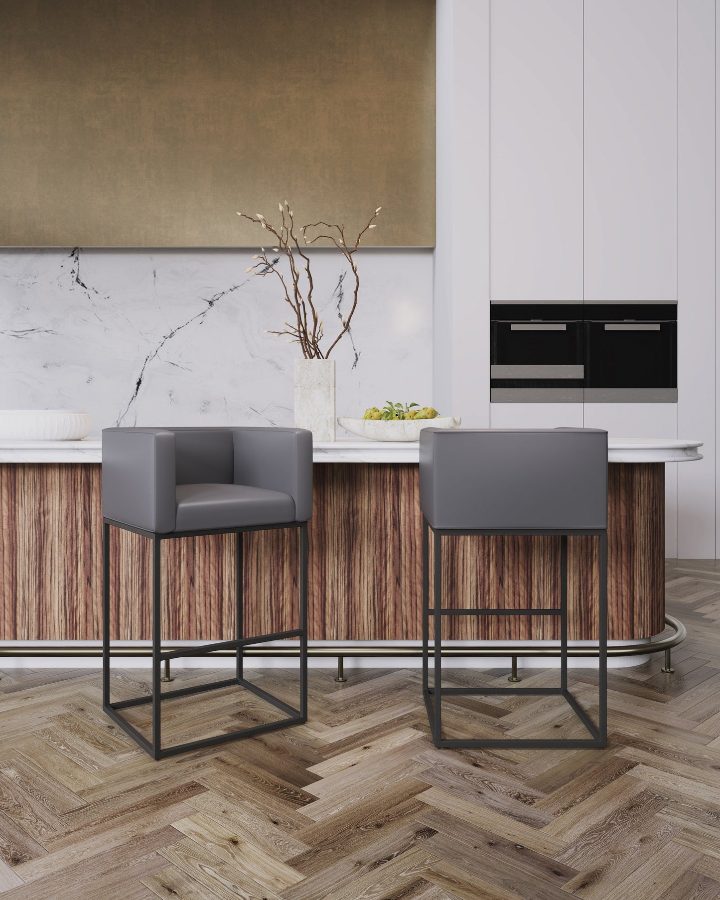 Embassy Barstool in Grey and Black (set of 2) - Ornate Home