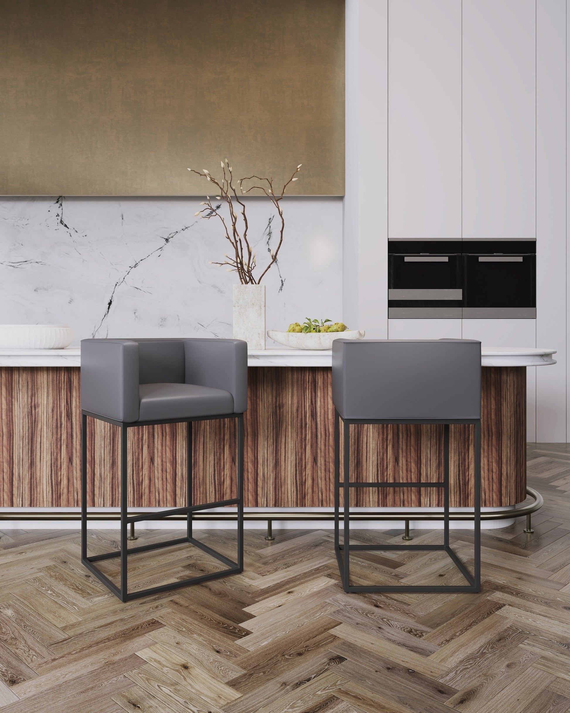 Embassy Barstool in Grey and Black (set of 3) - Ornate Home