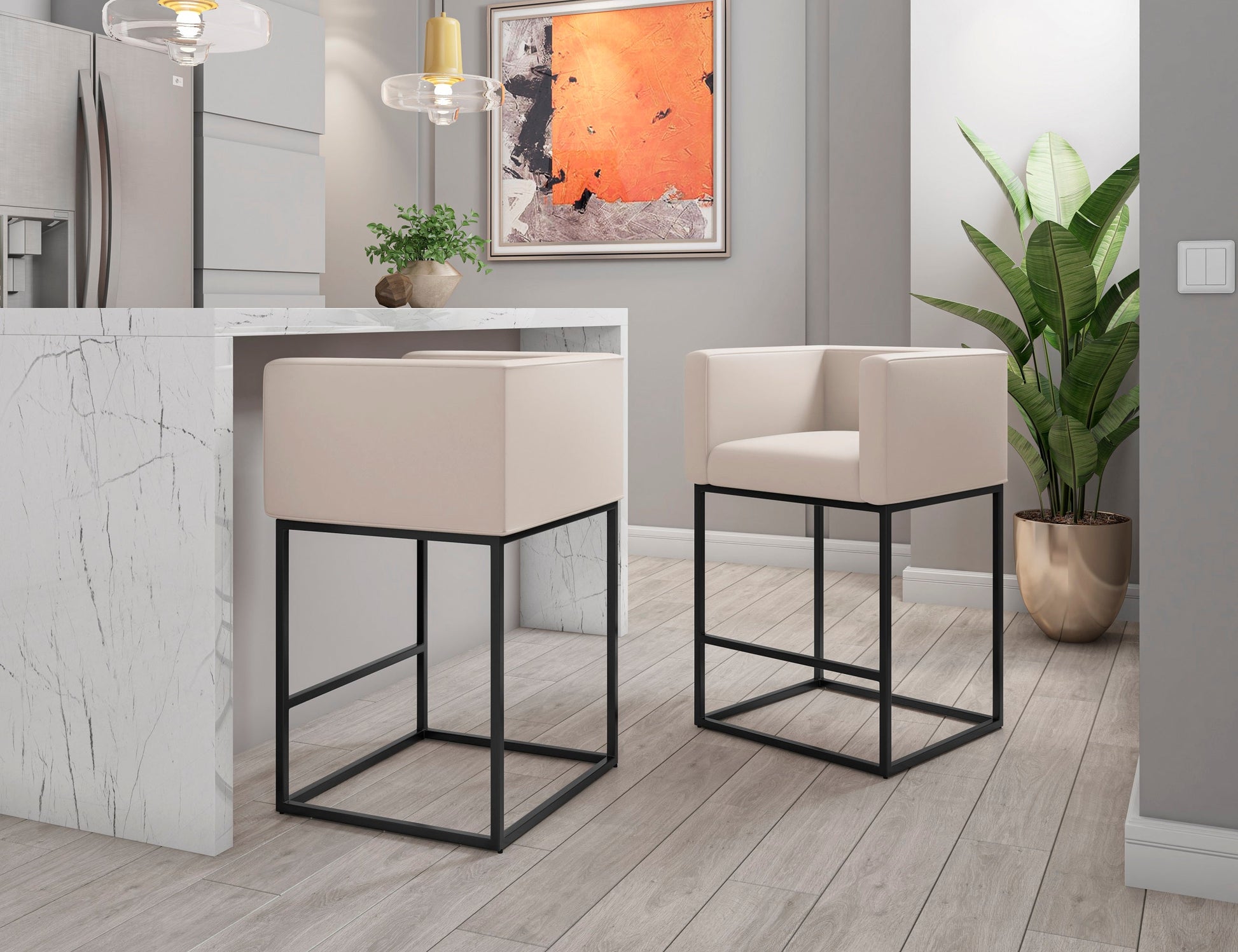 Embassy Counter Stool in Cream and Black (set of 2) - Ornate Home