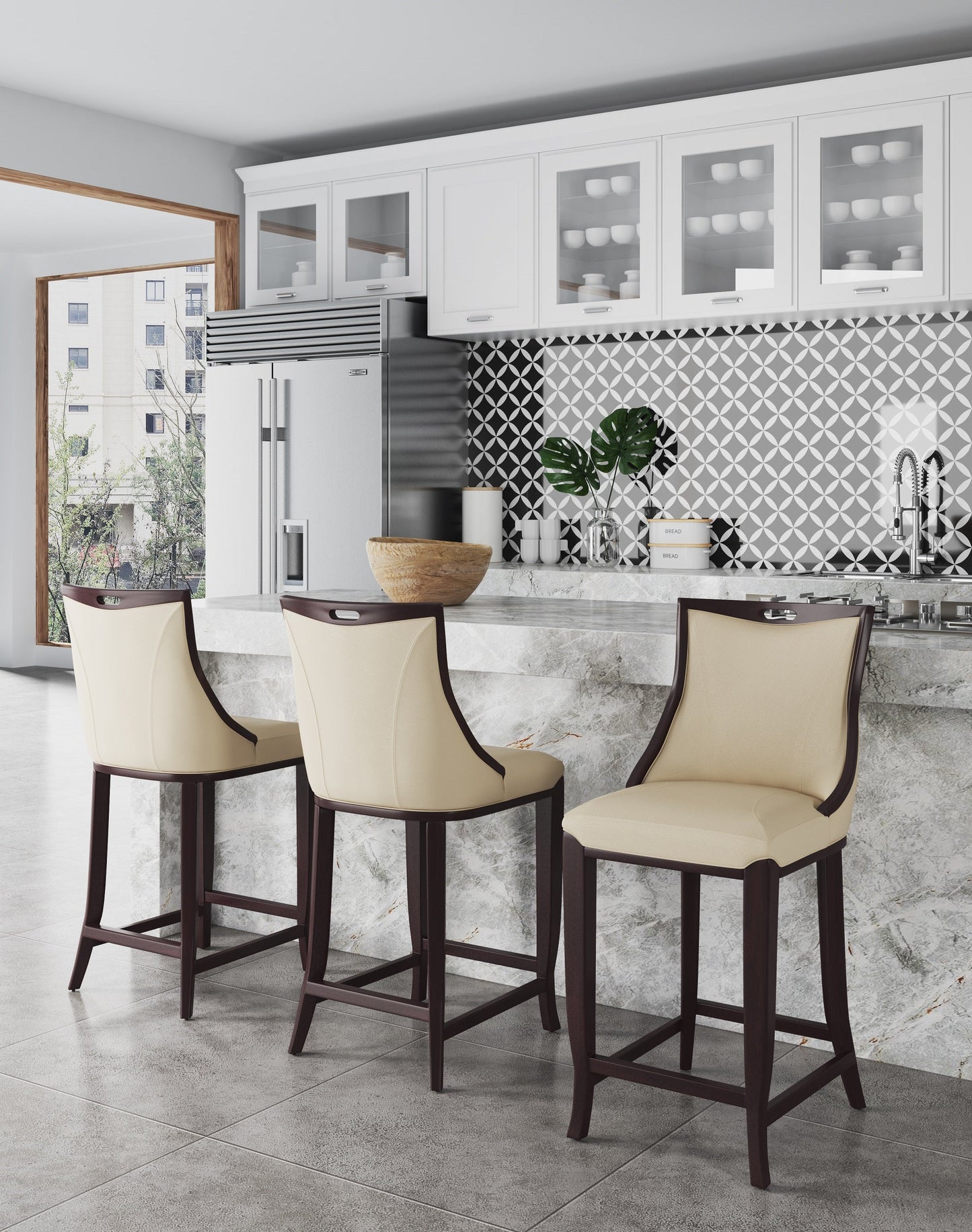 Emperor Bar Stool in Cream and Walnut (set of 2) - Ornate Home