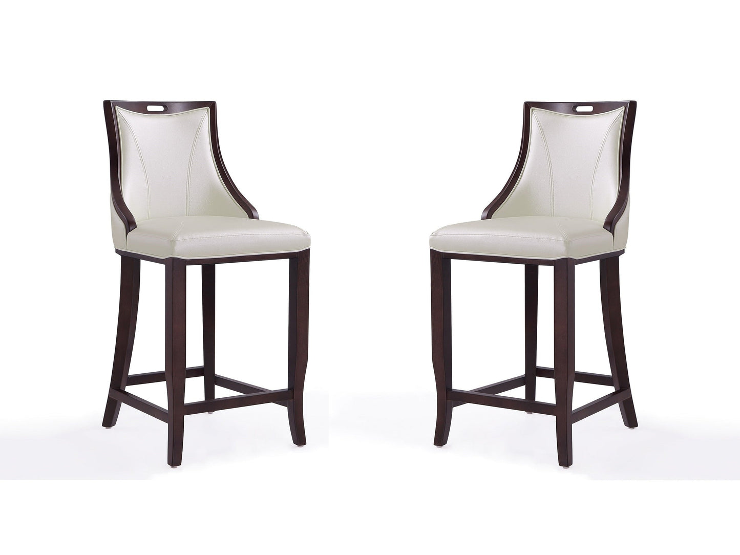 Emperor Bar Stool in Pearl White and Walnut (Set of 2) - Ornate Home