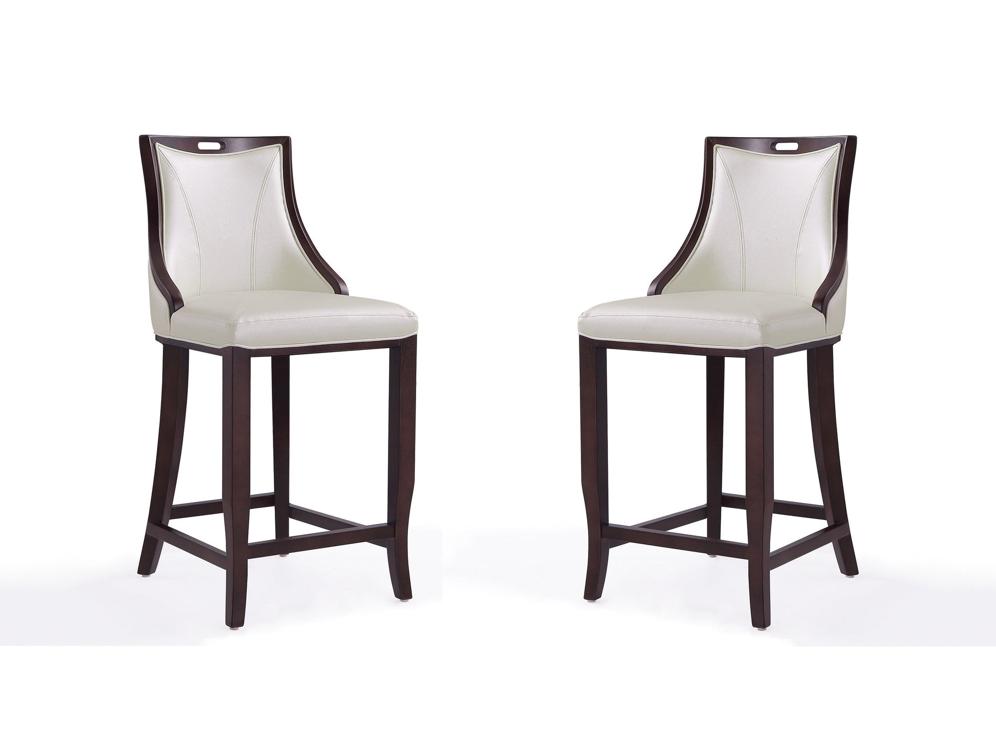 Emperor Bar Stool in Pearl White and Walnut (Set of 2) - Ornate Home