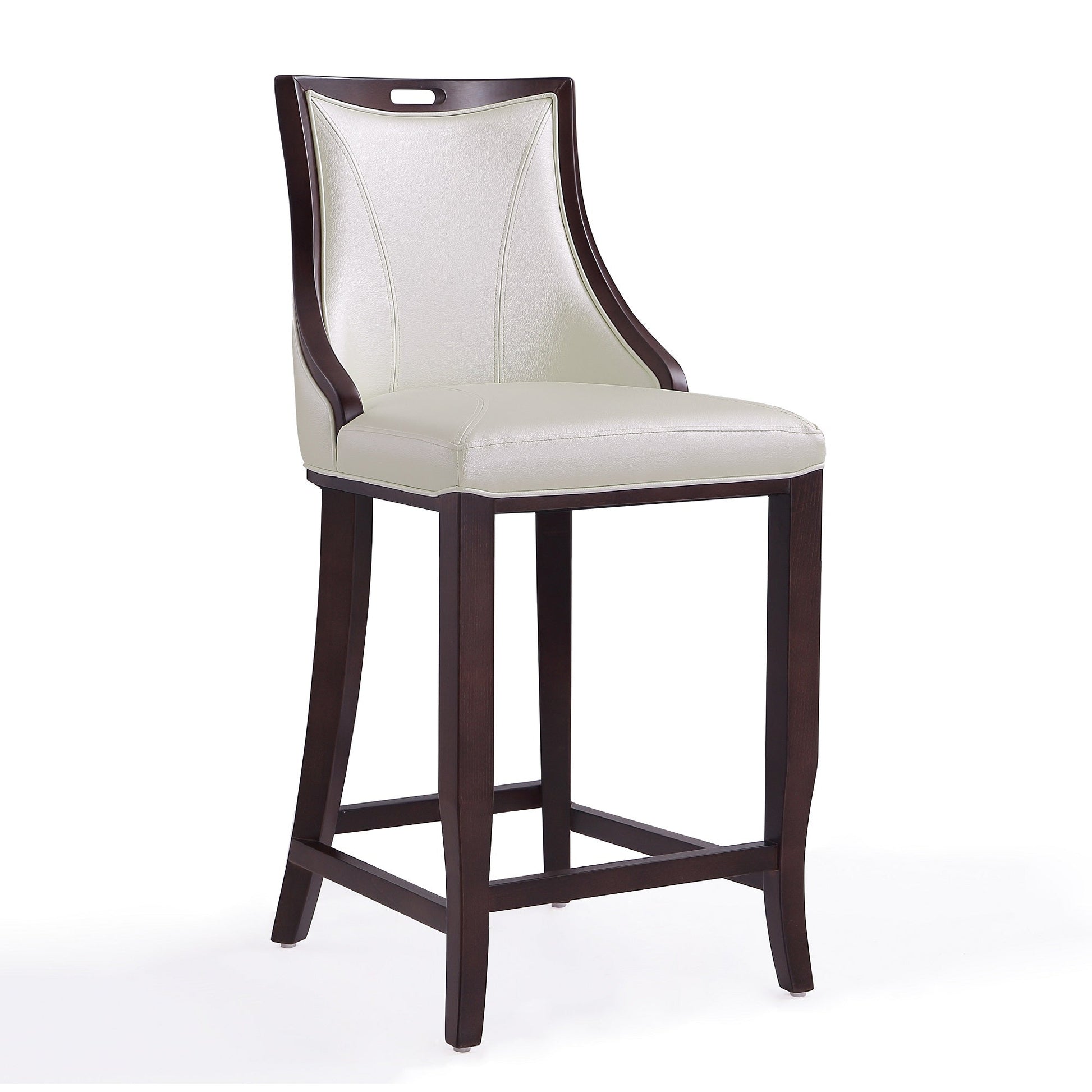 Emperor Bar Stool in Pearl White and Walnut (Set of 3) - Ornate Home