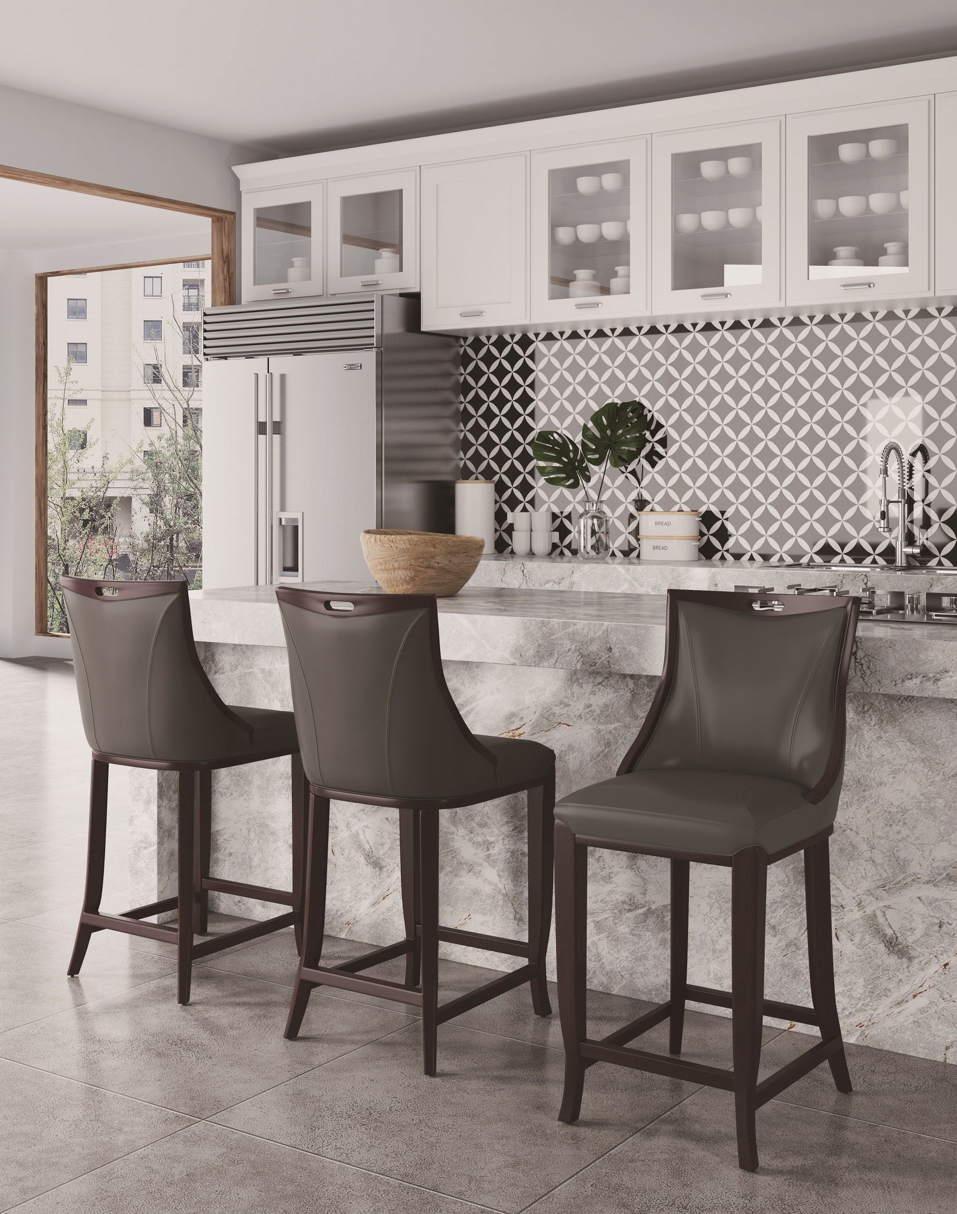Emperor Faux Leather Barstool in Pebble Grey - Ornate Home