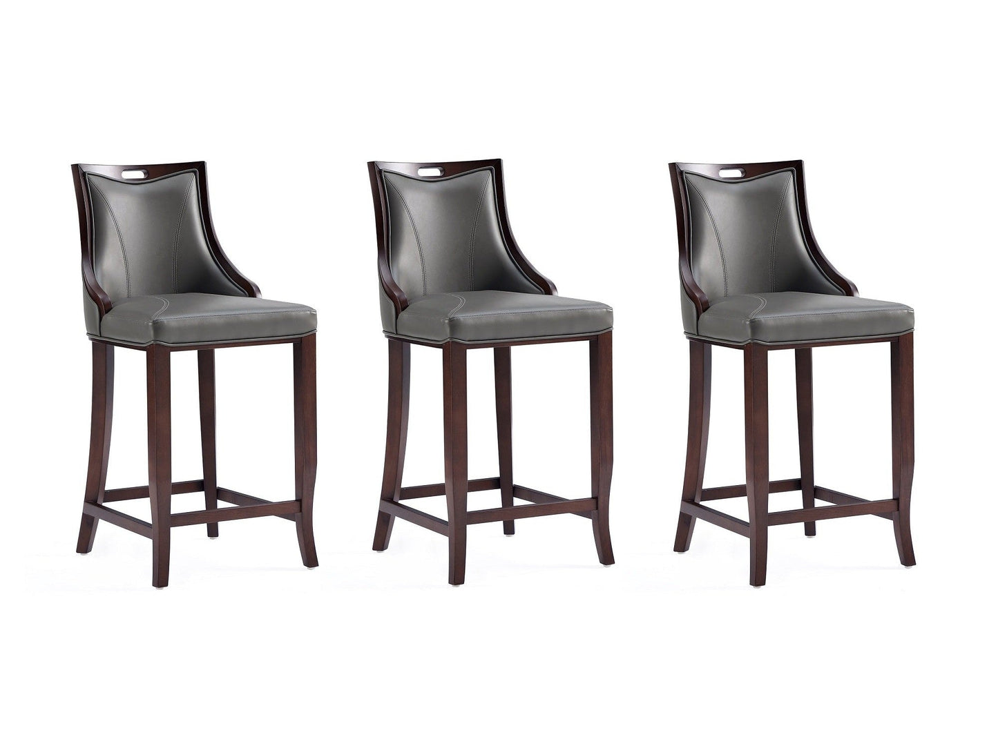Emperor Faux Leather Barstool in Pebble Grey (set of 3) - Ornate Home