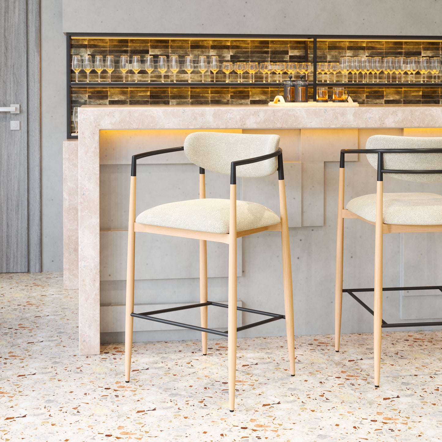 Equinox Oyster Gray & Natural Barstool - Ornate Home