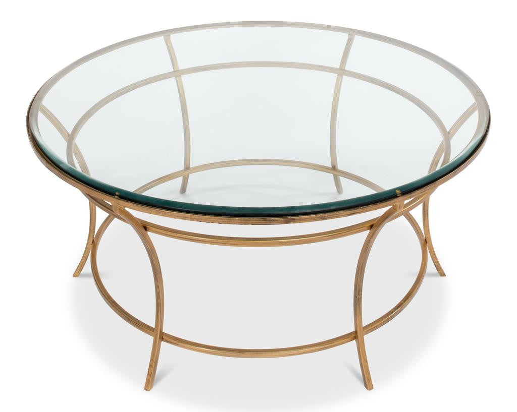 Essential Forms Clear/Antique Gold Round Coffee Table - Ornate Home