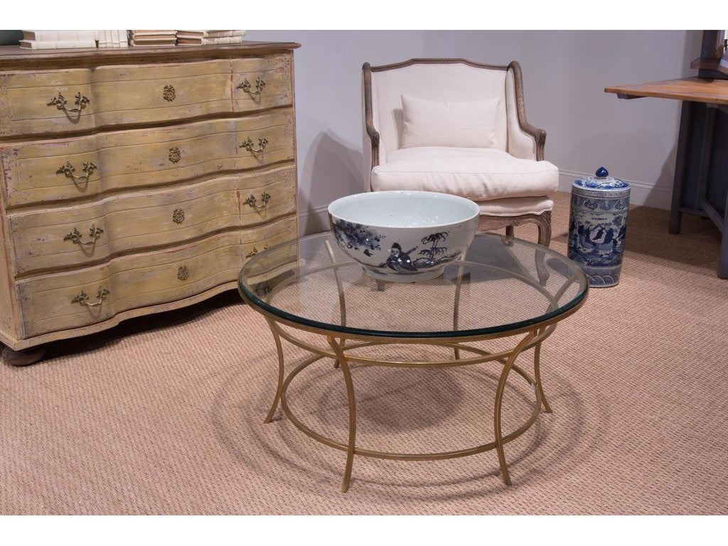 Essential Forms Clear/Antique Gold Round Coffee Table - Ornate Home