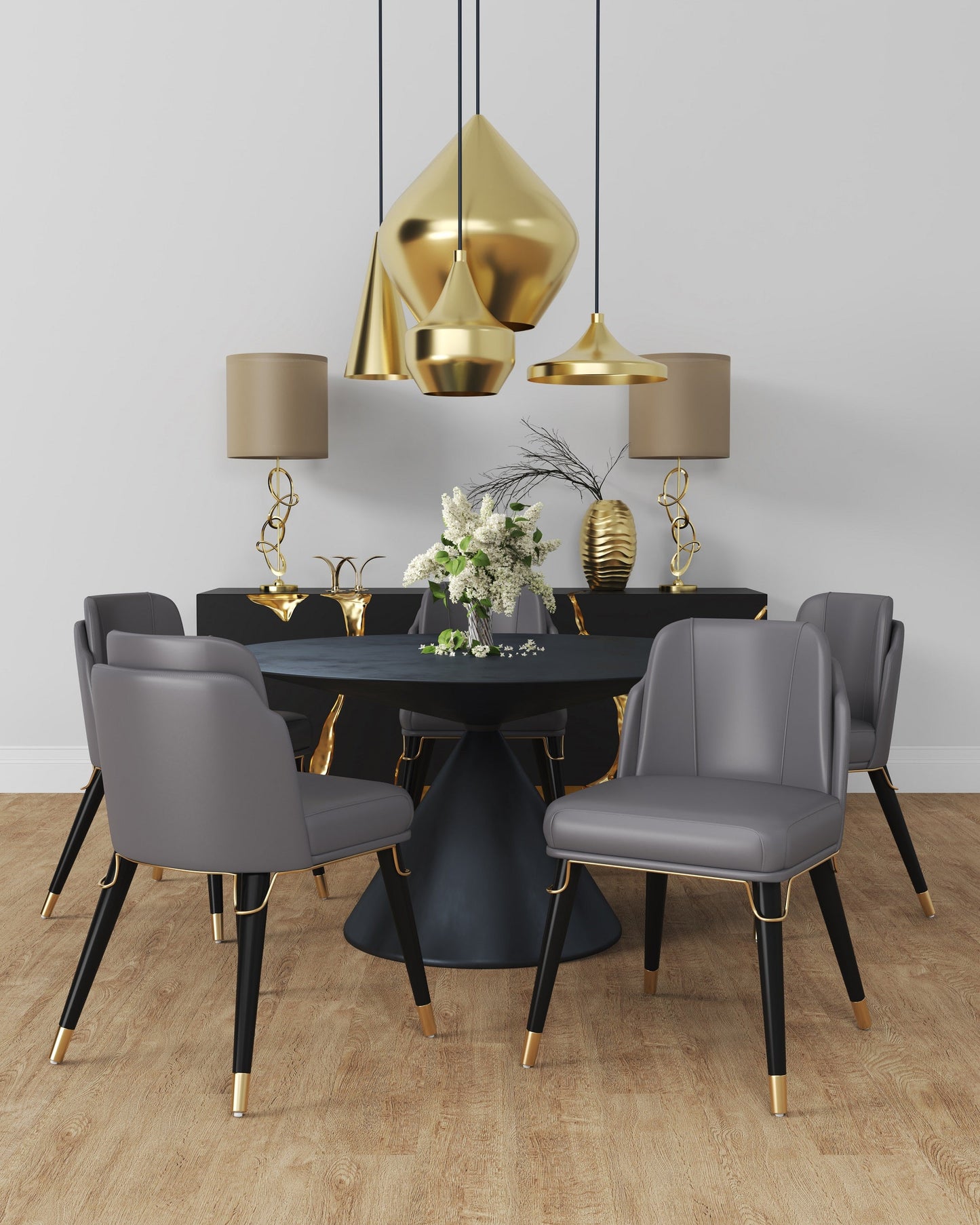Estelle Dining Chair in Pebble and Black (set of 2) - Ornate Home