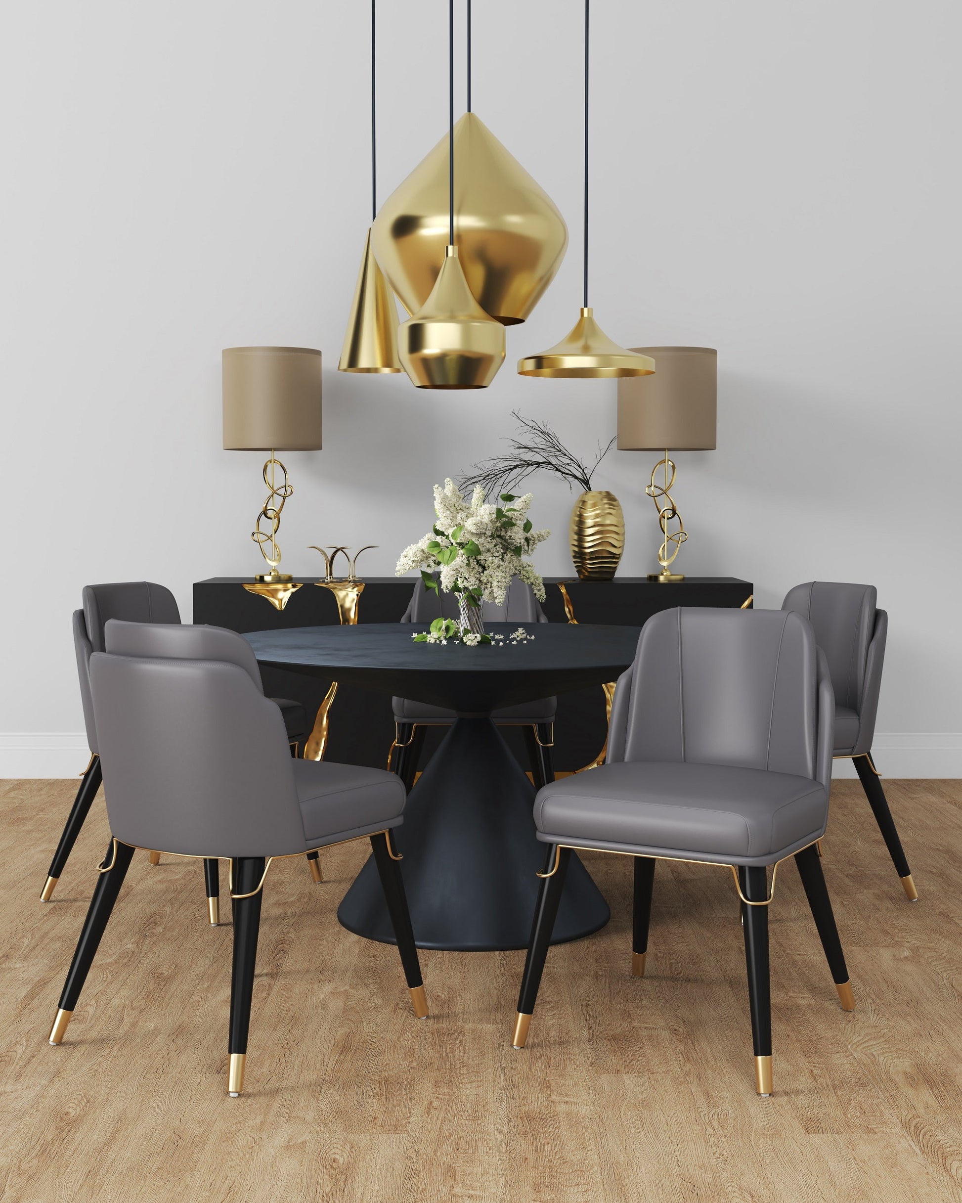 Estelle Dining Chair in Pebble and Black (set of 2) - Ornate Home
