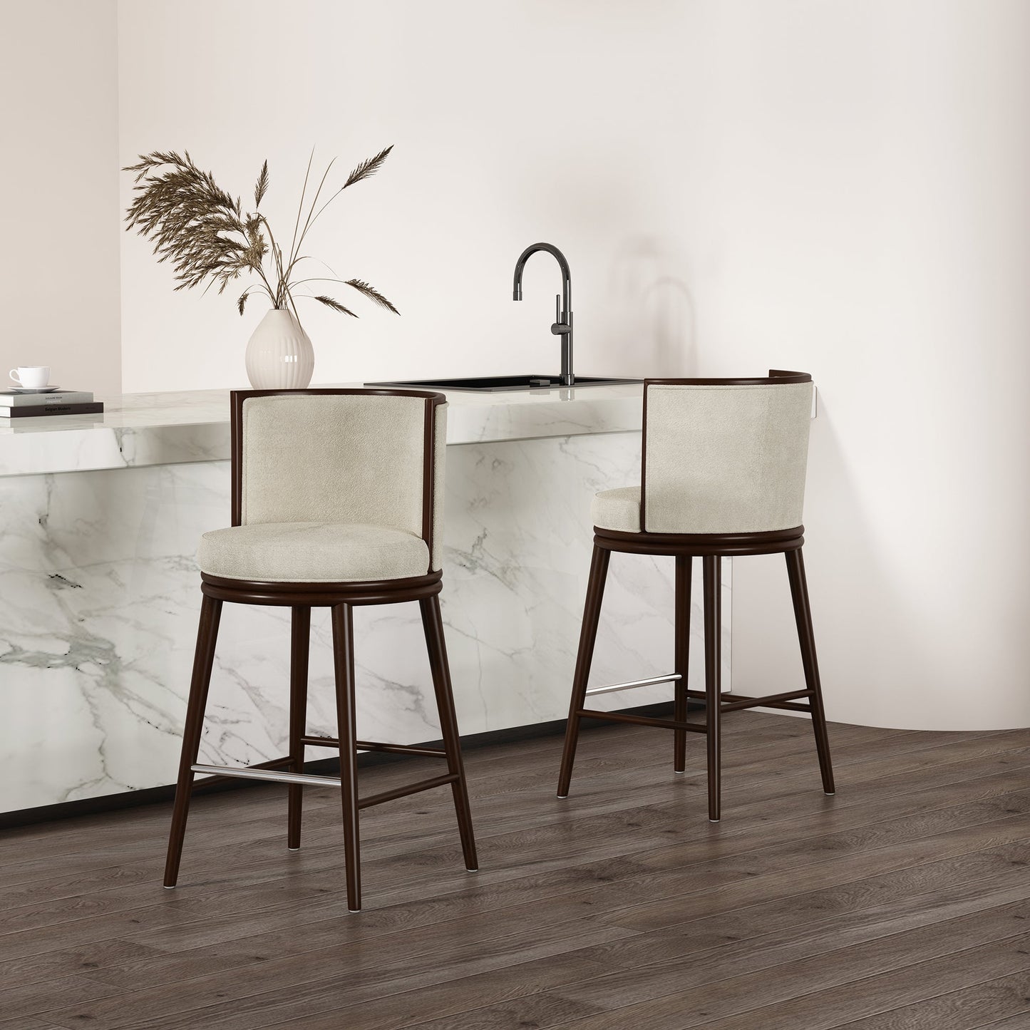 Evalyn Barstool in Cream (set of 2) - Ornate Home