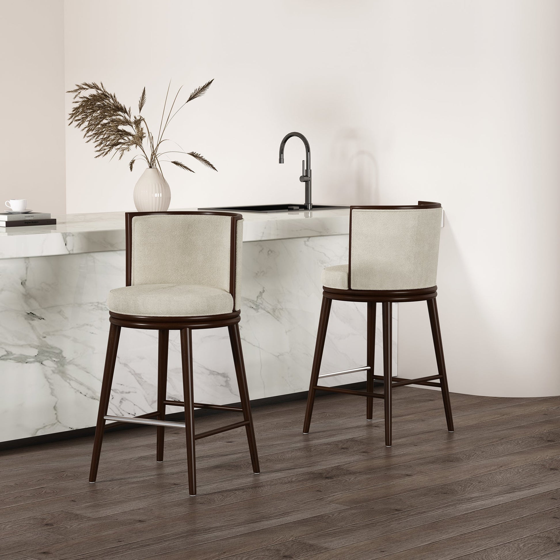 Evalyn Barstool in Cream (set of 2) - Ornate Home