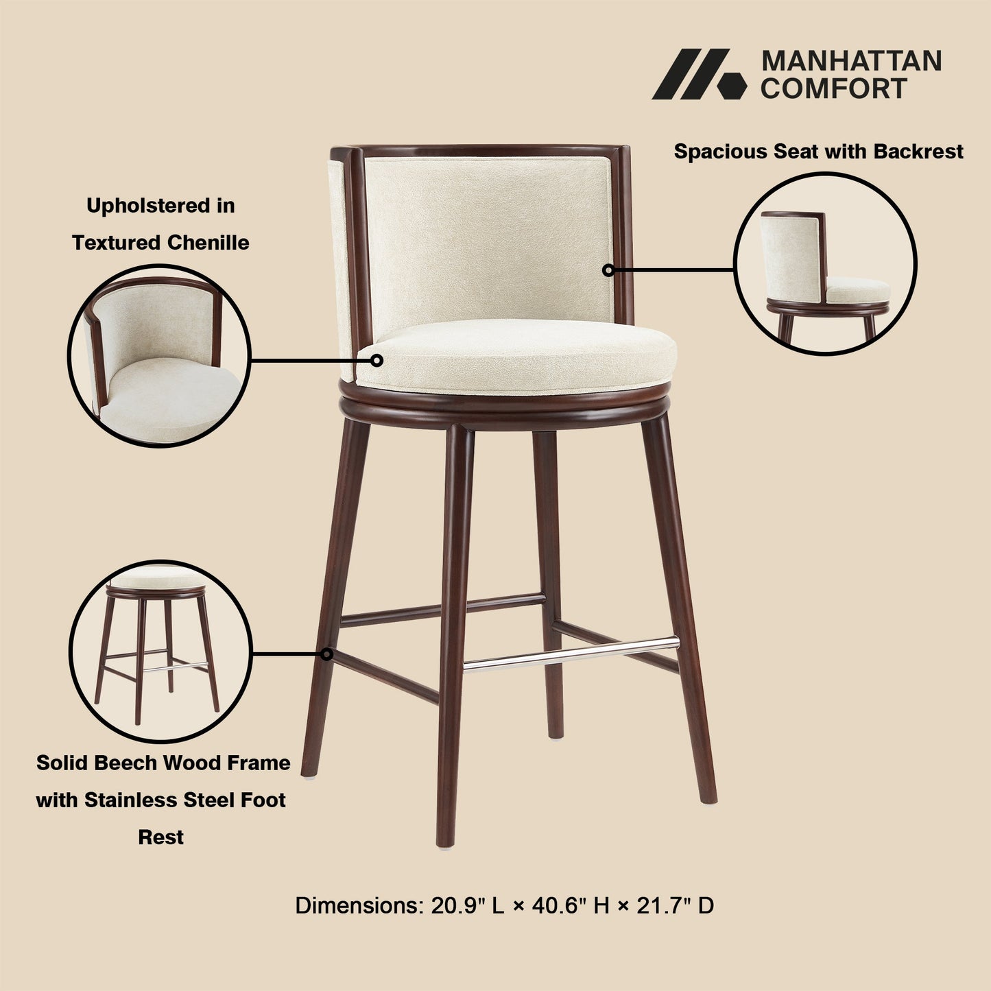 Evalyn Barstool in Cream (set of 2) - Ornate Home