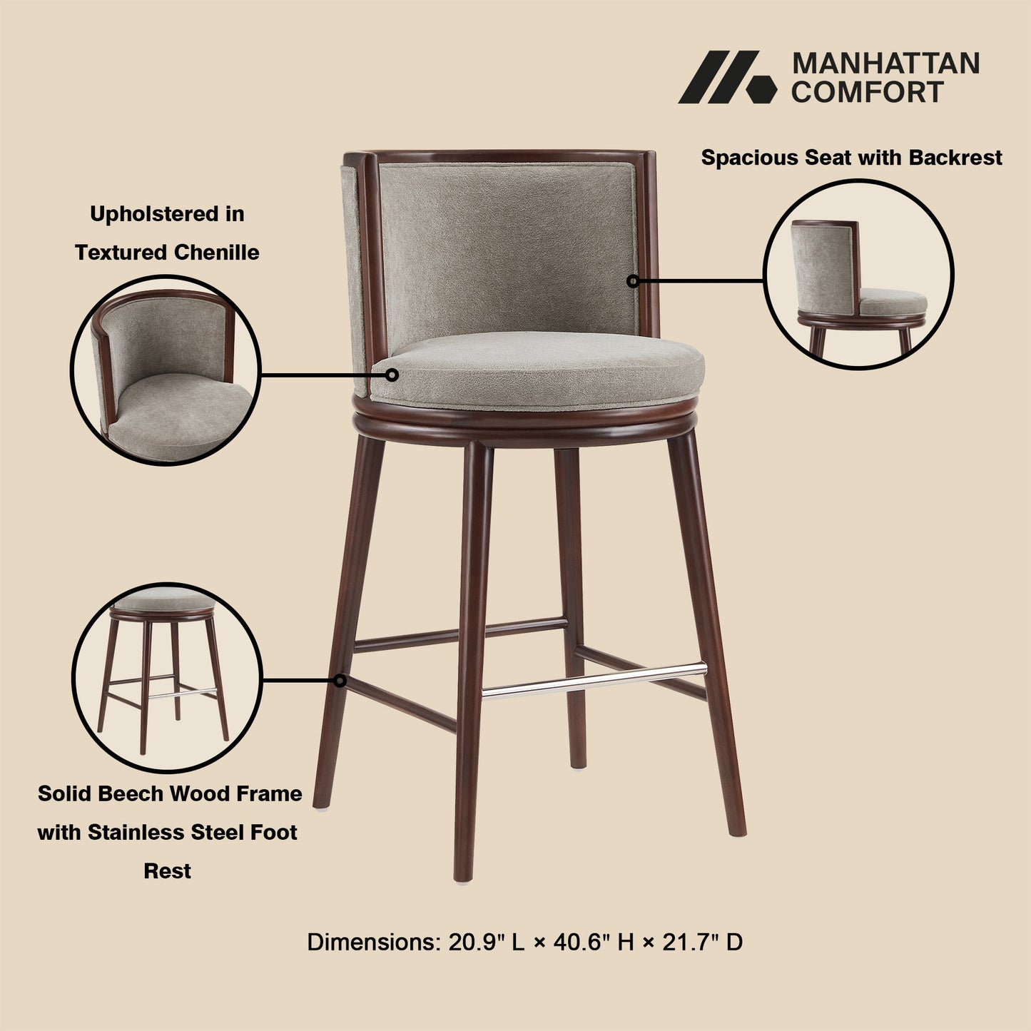 Evalyn Barstool in Dove (set of 2) - Ornate Home