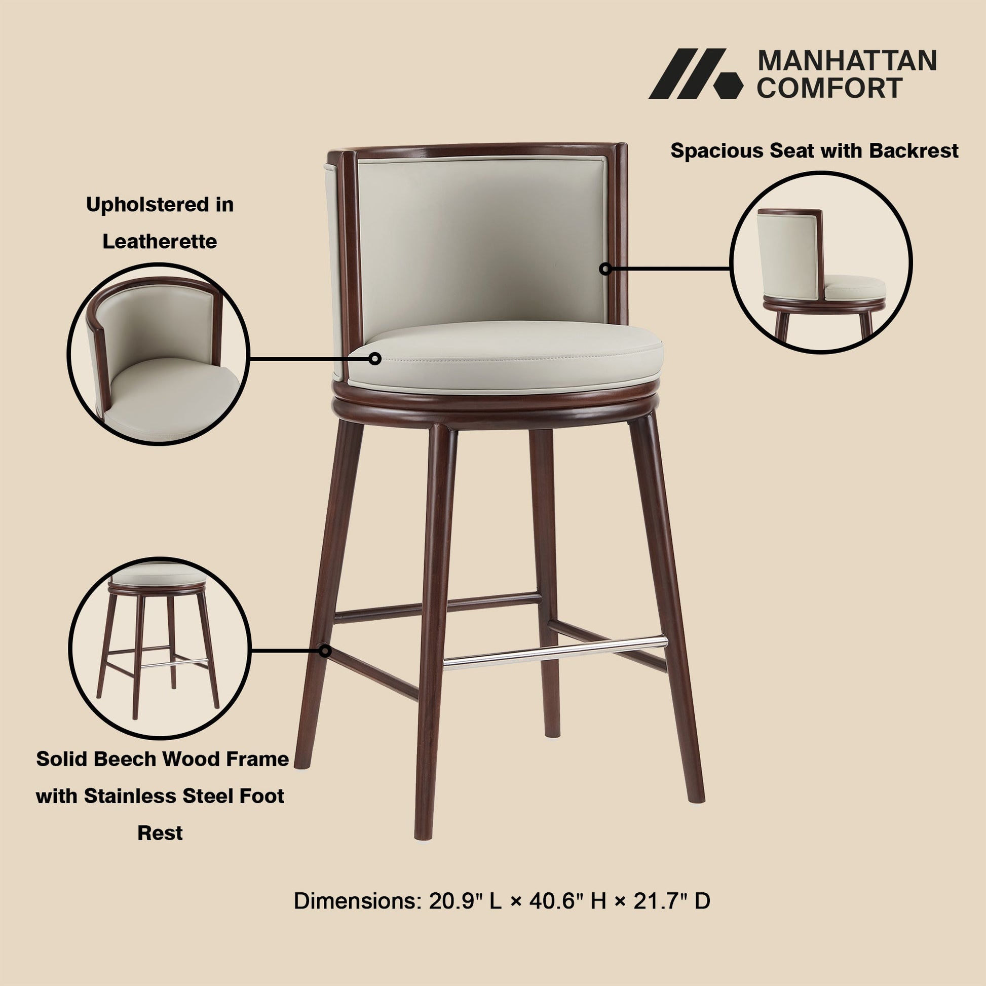 Evalyn Barstool in Stone - Ornate Home