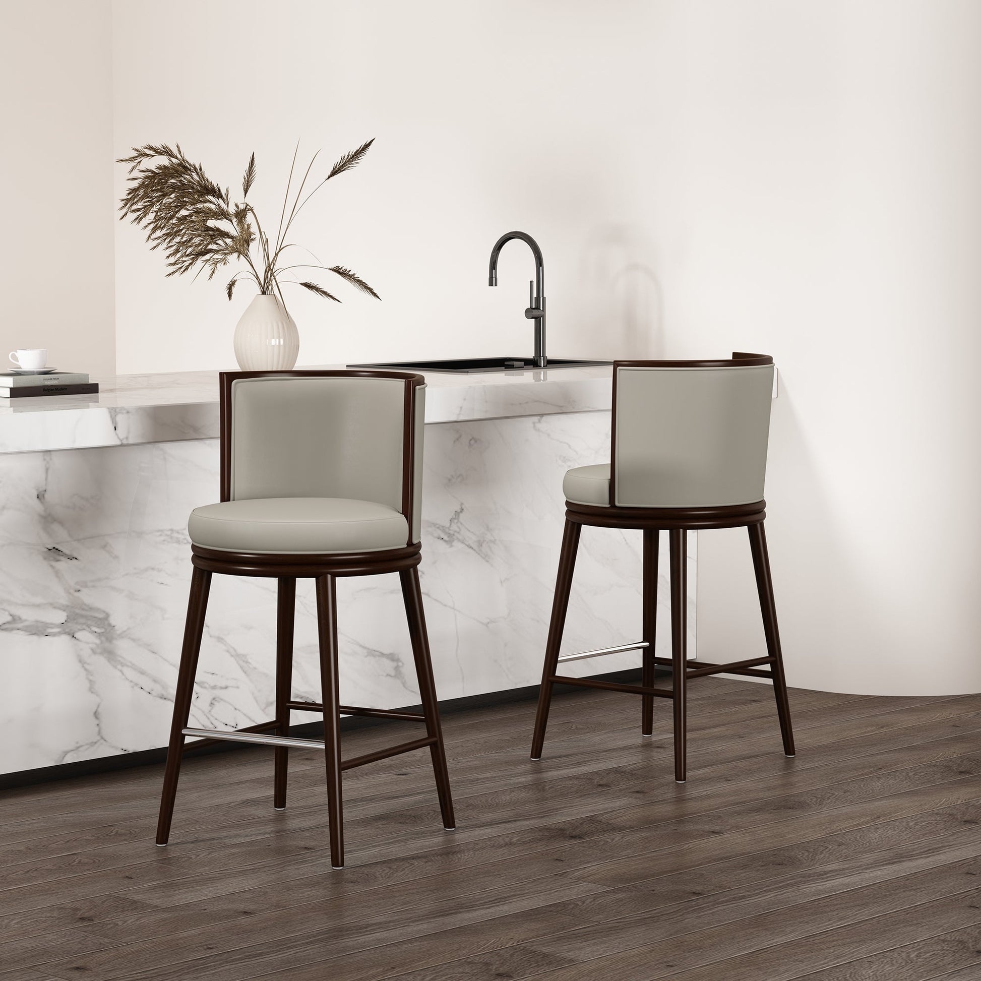 Evalyn Barstool in Stone (set of 2) - Ornate Home
