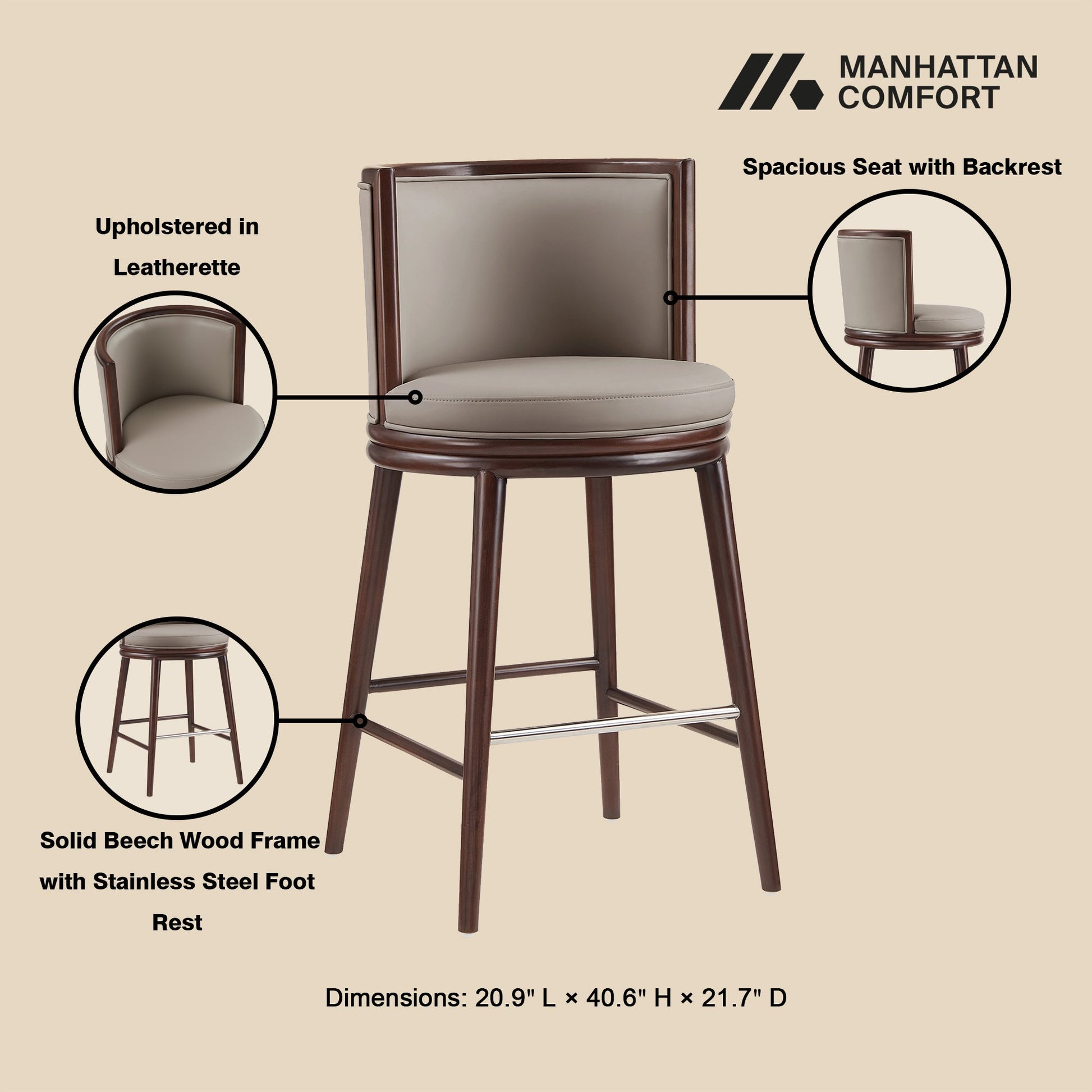 Evalyn Barstool in Taupe - Ornate Home