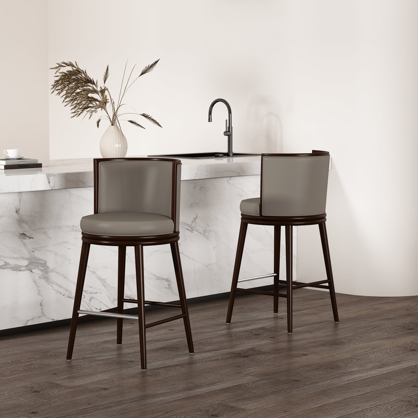 Evalyn Barstool in Taupe (set of 2) - Ornate Home