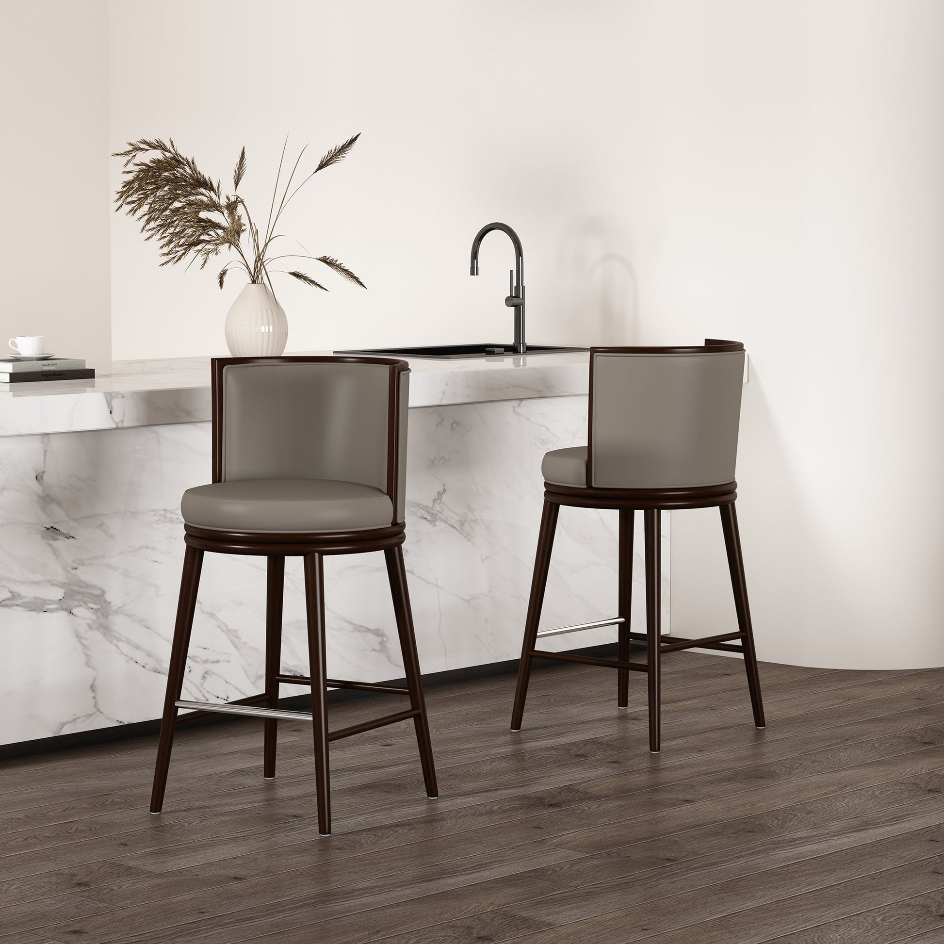 Evalyn Barstool in Taupe (set of 2) - Ornate Home