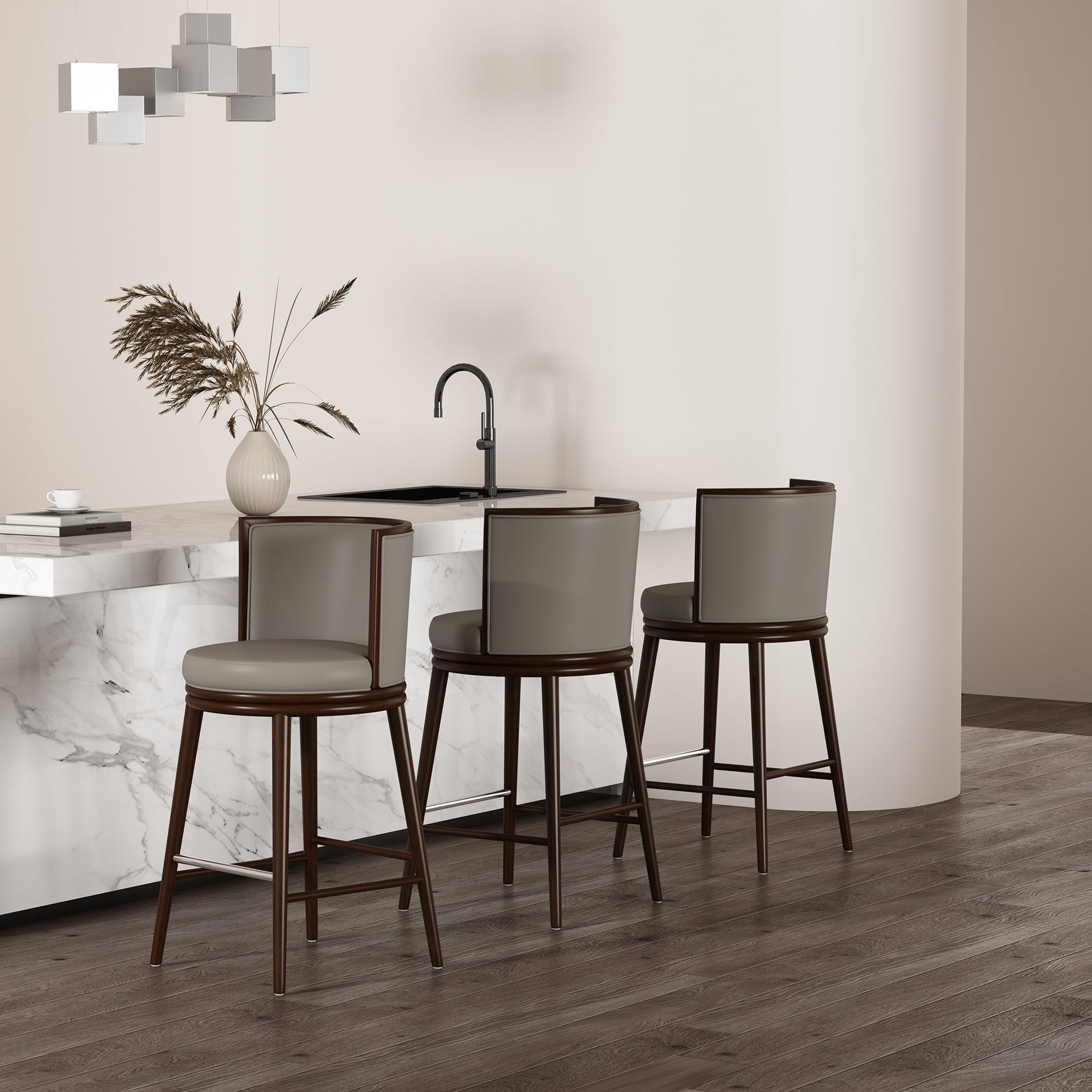 Evalyn Barstool in Taupe (set of 3) - Ornate Home