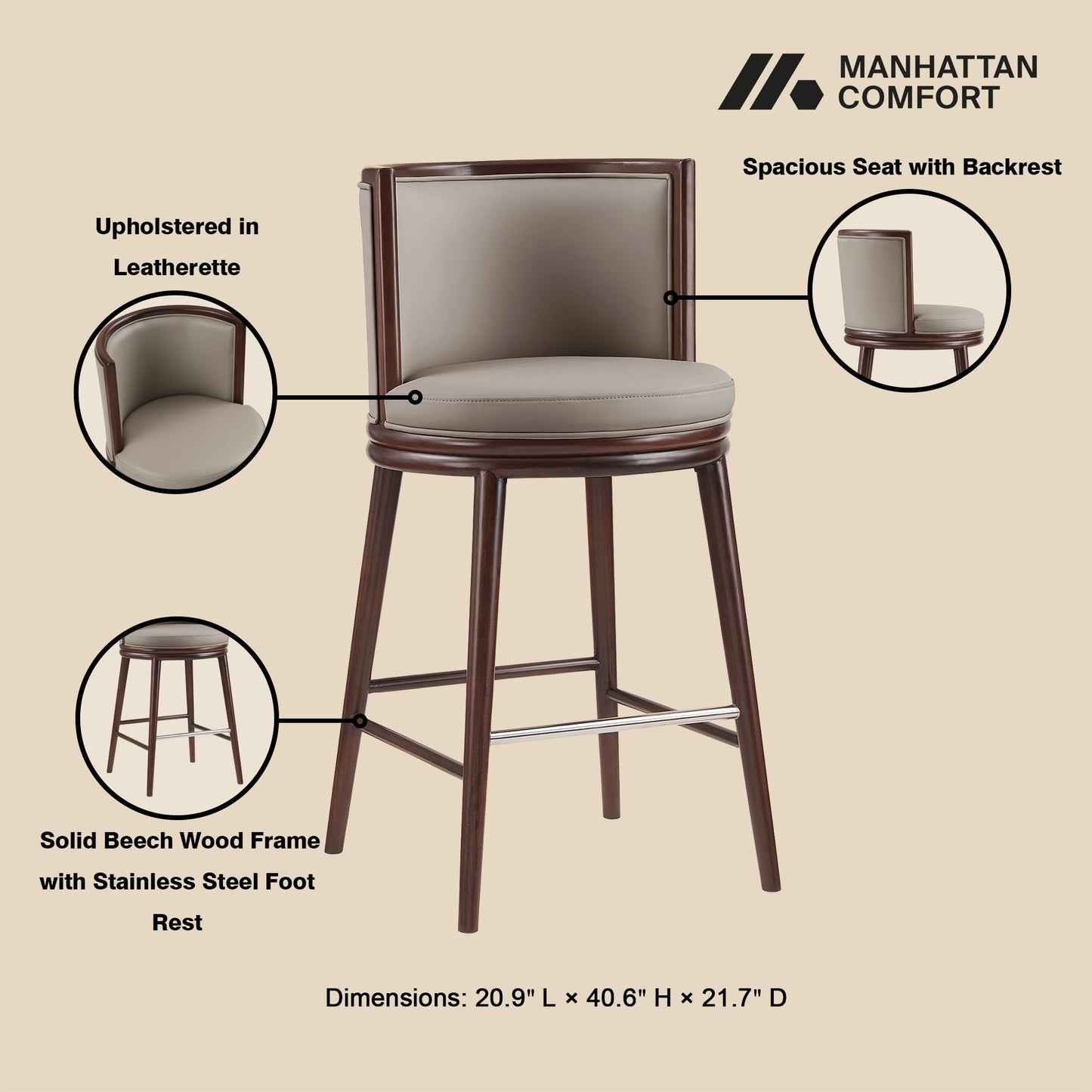 Evalyn Barstool in Taupe (set of 3) - Ornate Home