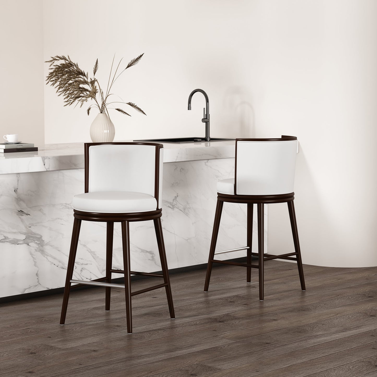 Evalyn Barstool in White (set of 2) - Ornate Home