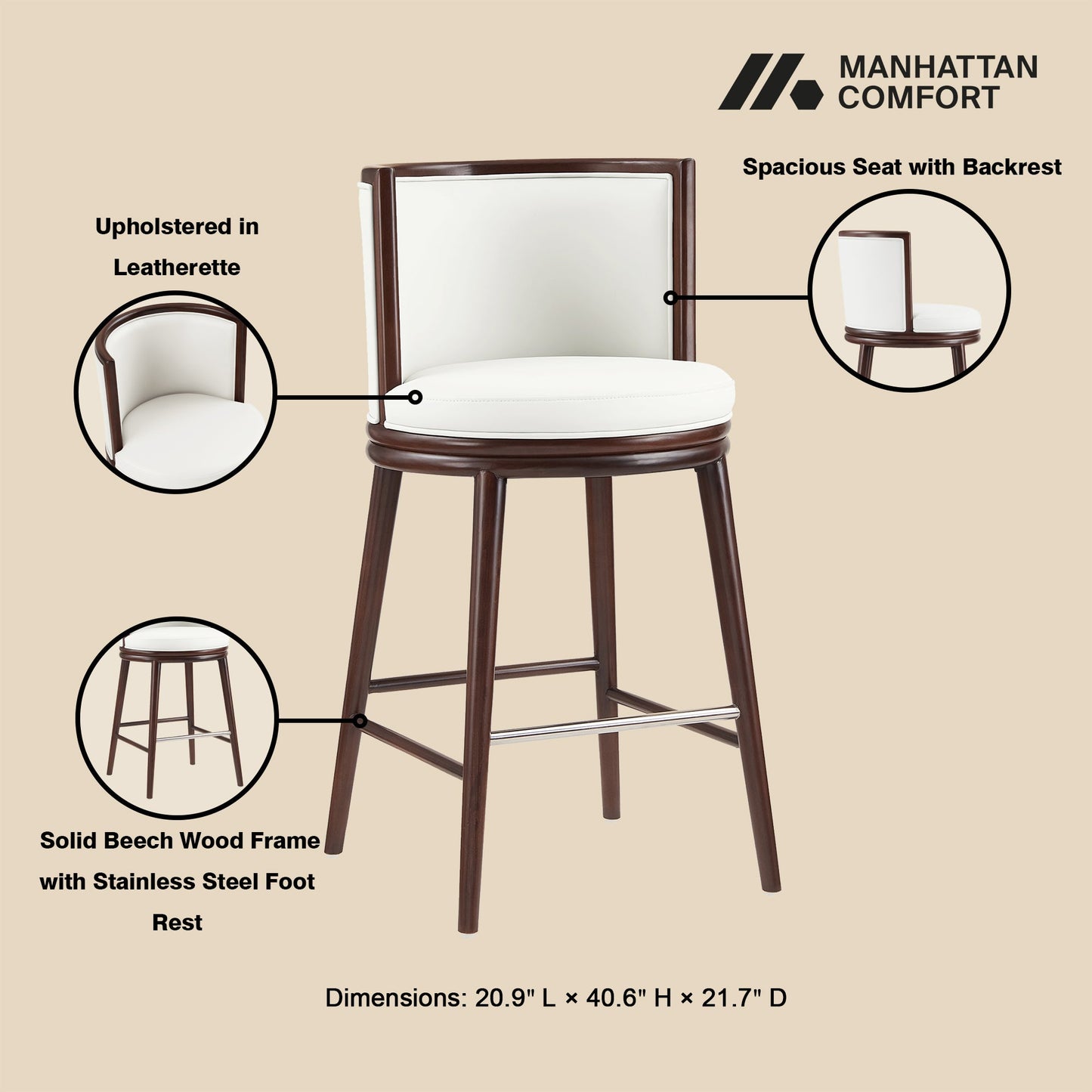 Evalyn Barstool in White (set of 2) - Ornate Home