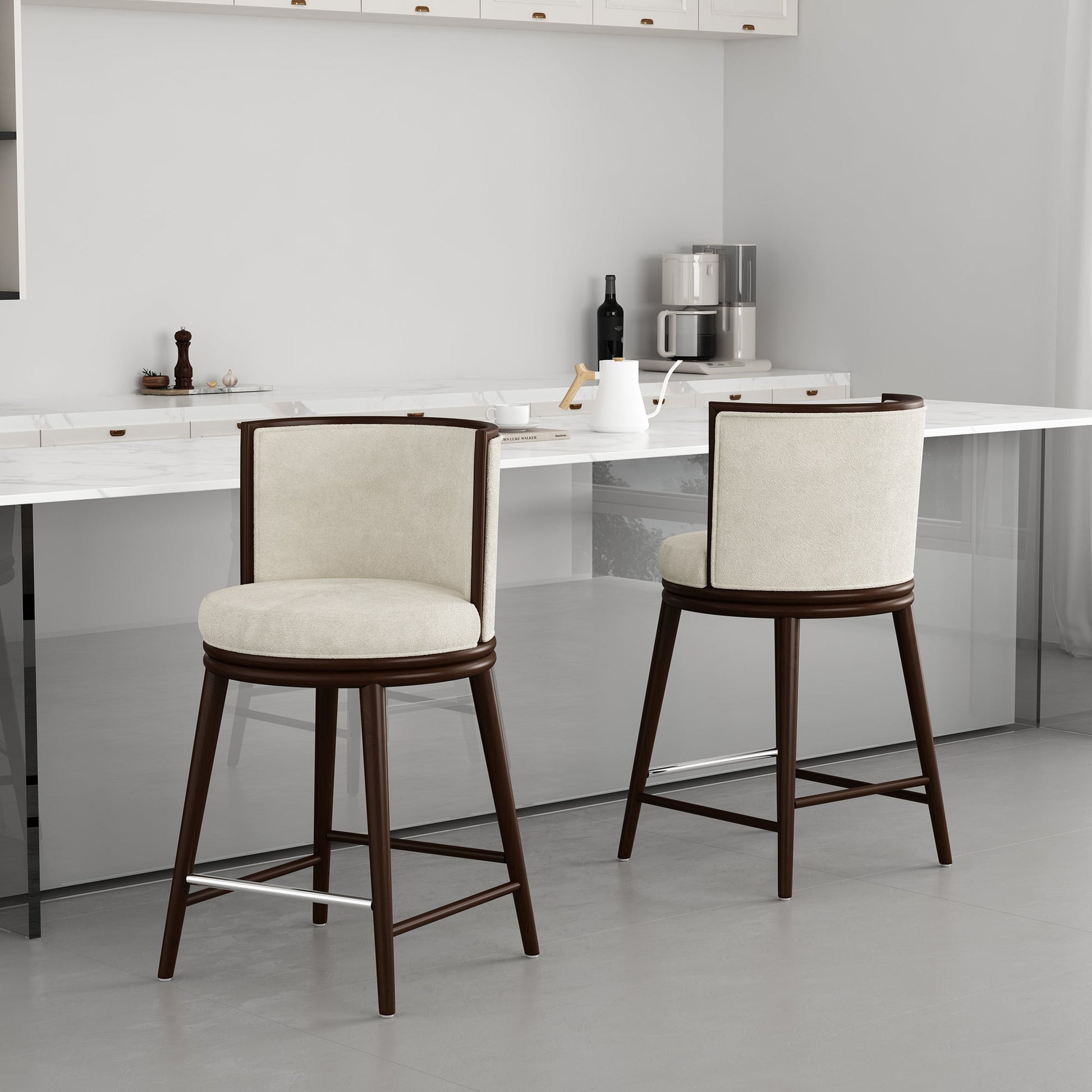Evalyn Counter Stool in Cream (set of 2) - Ornate Home