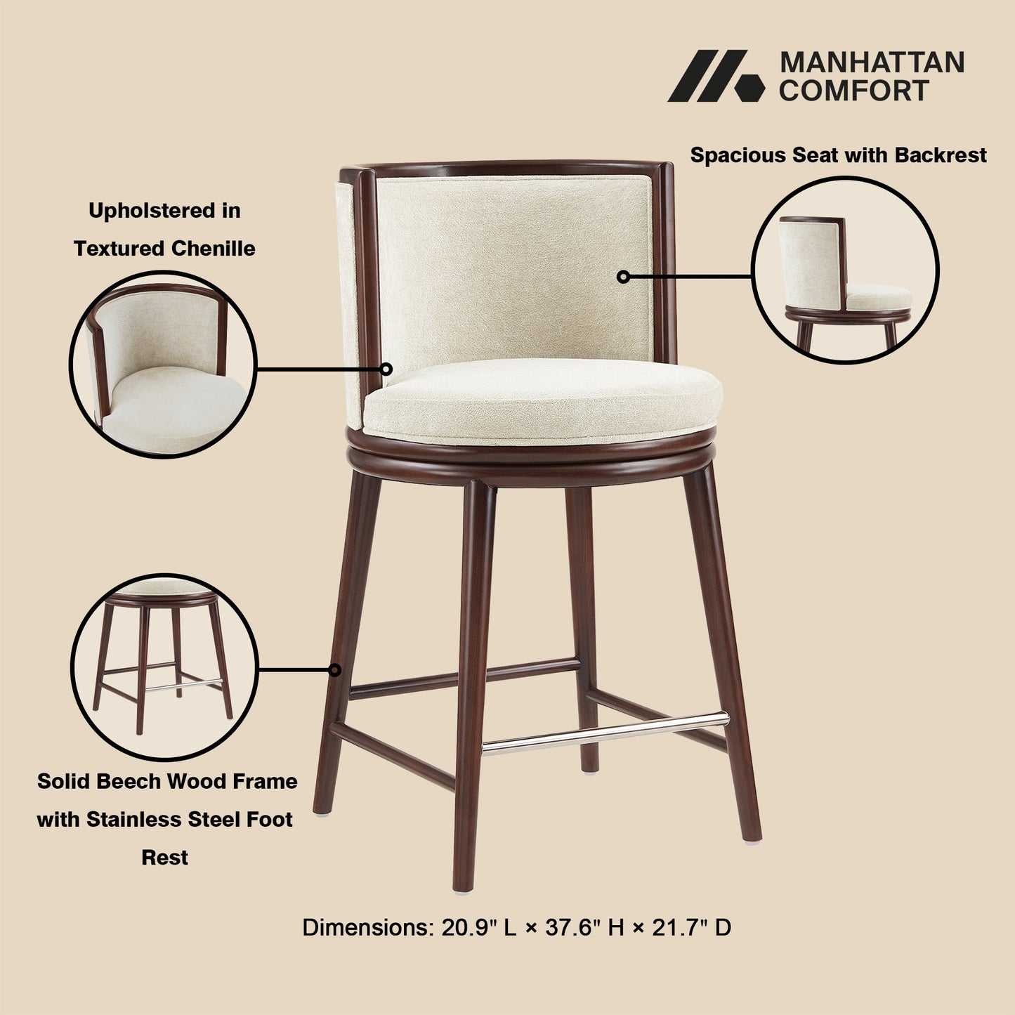 Evalyn Counter Stool in Cream (set of 2) - Ornate Home