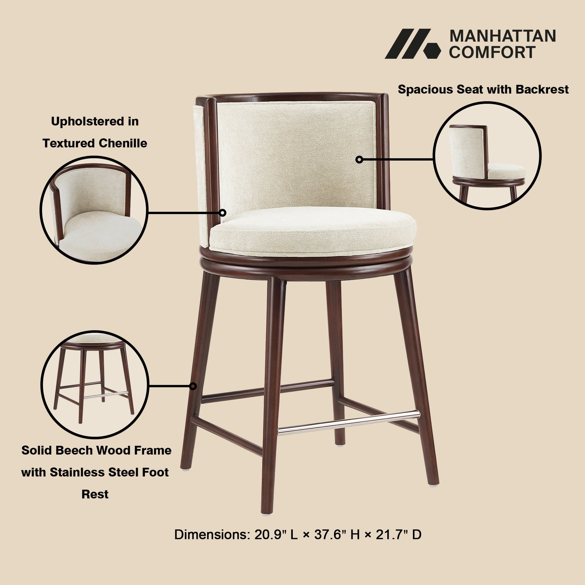 Evalyn Counter Stool in Cream (set of 2) - Ornate Home