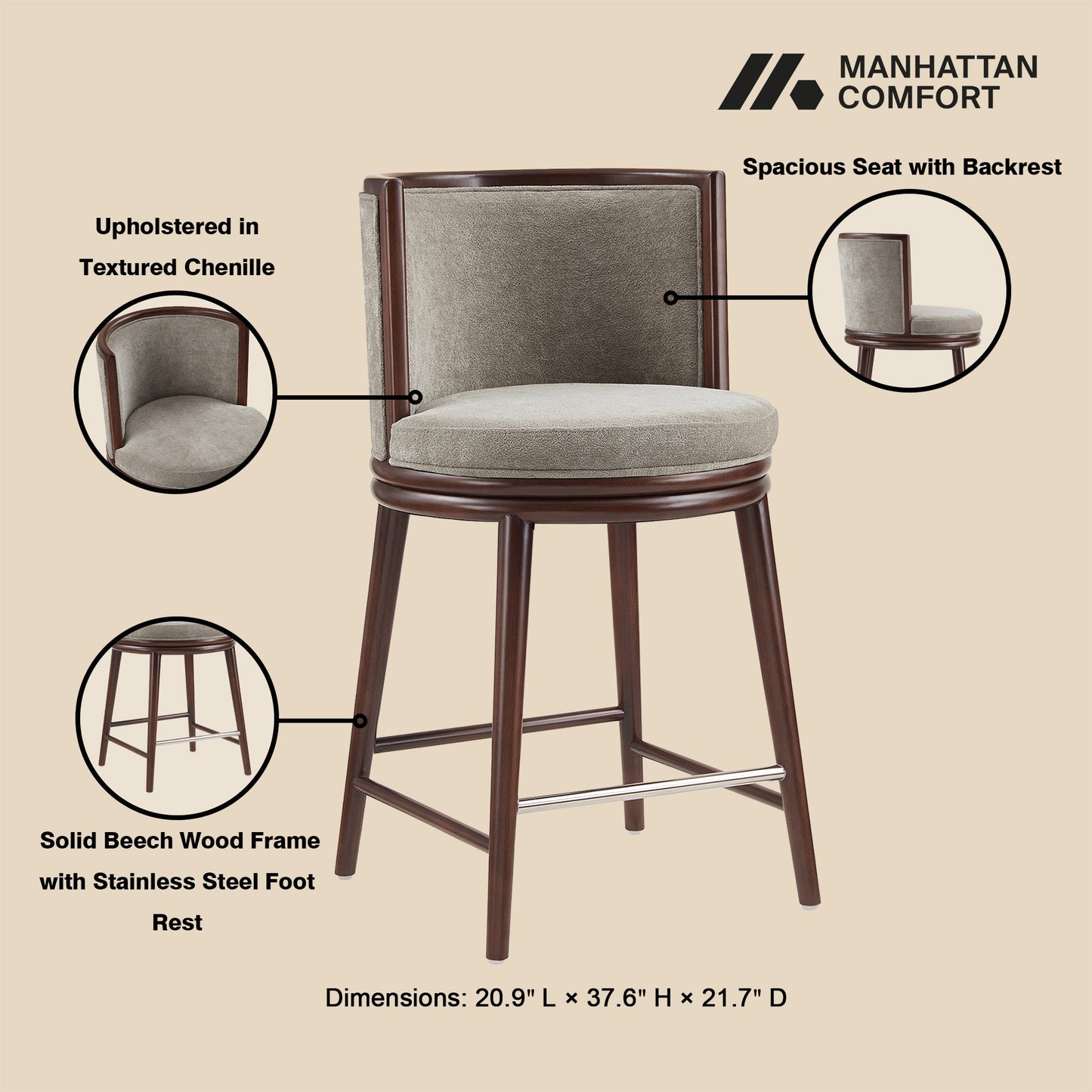Evalyn Counter Stool in Dove (set of 2) - Ornate Home