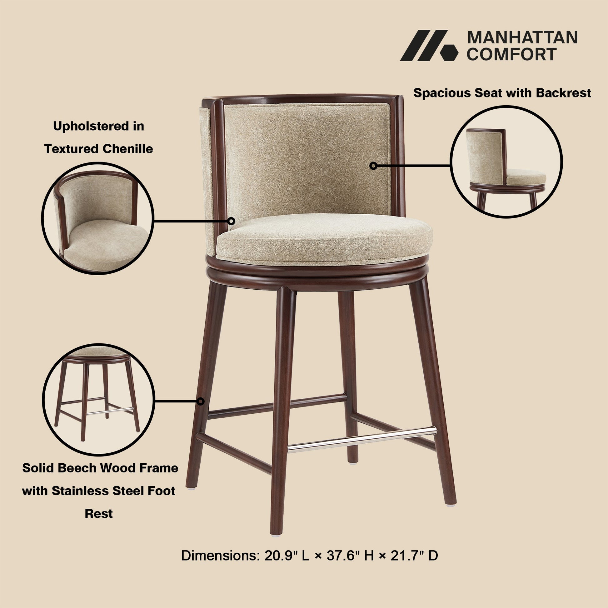 Evalyn Counter Stool in Natural (set of 2) - Ornate Home