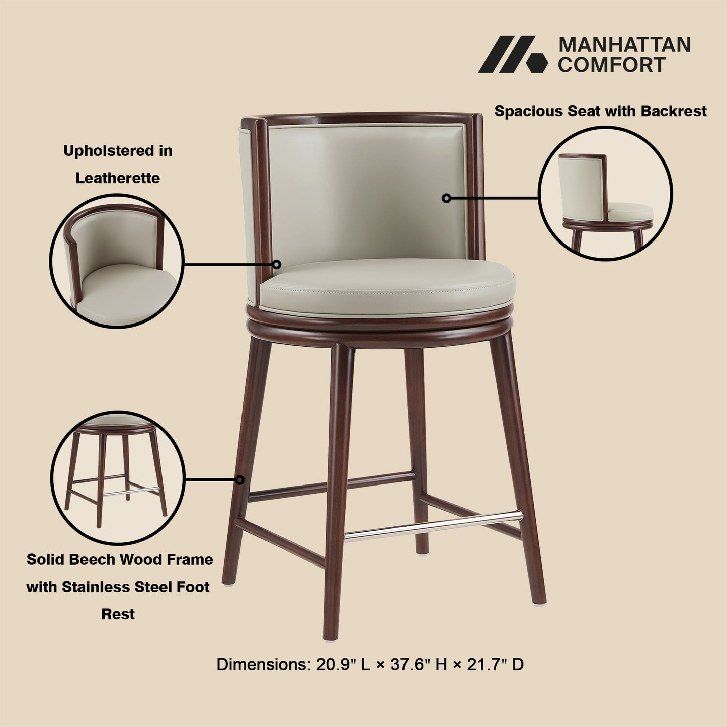 Evalyn Counter Stool in Stone (set of 3) - Ornate Home
